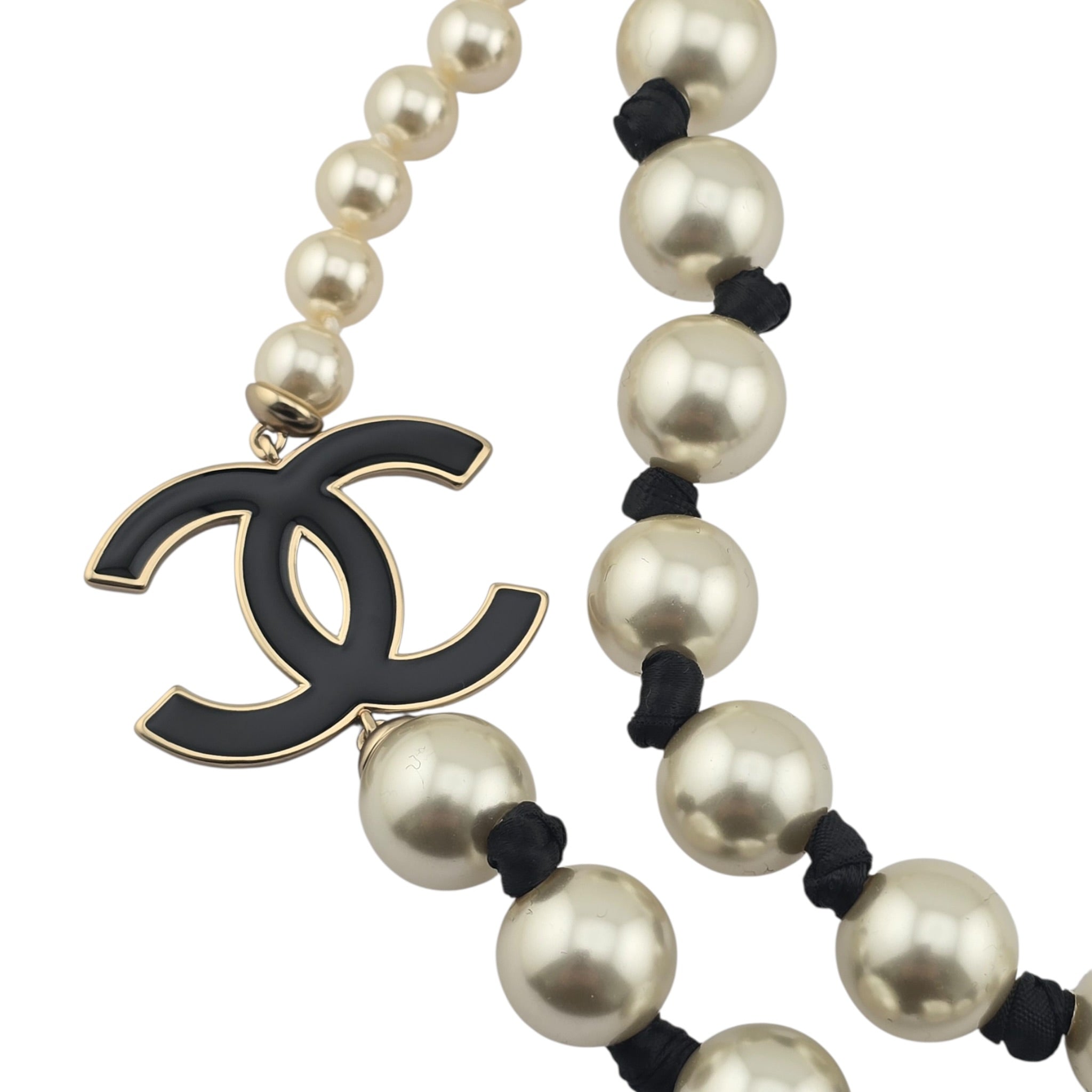 Chanel CC Faux Pearl Black Long Necklace 2025 CHANEL
