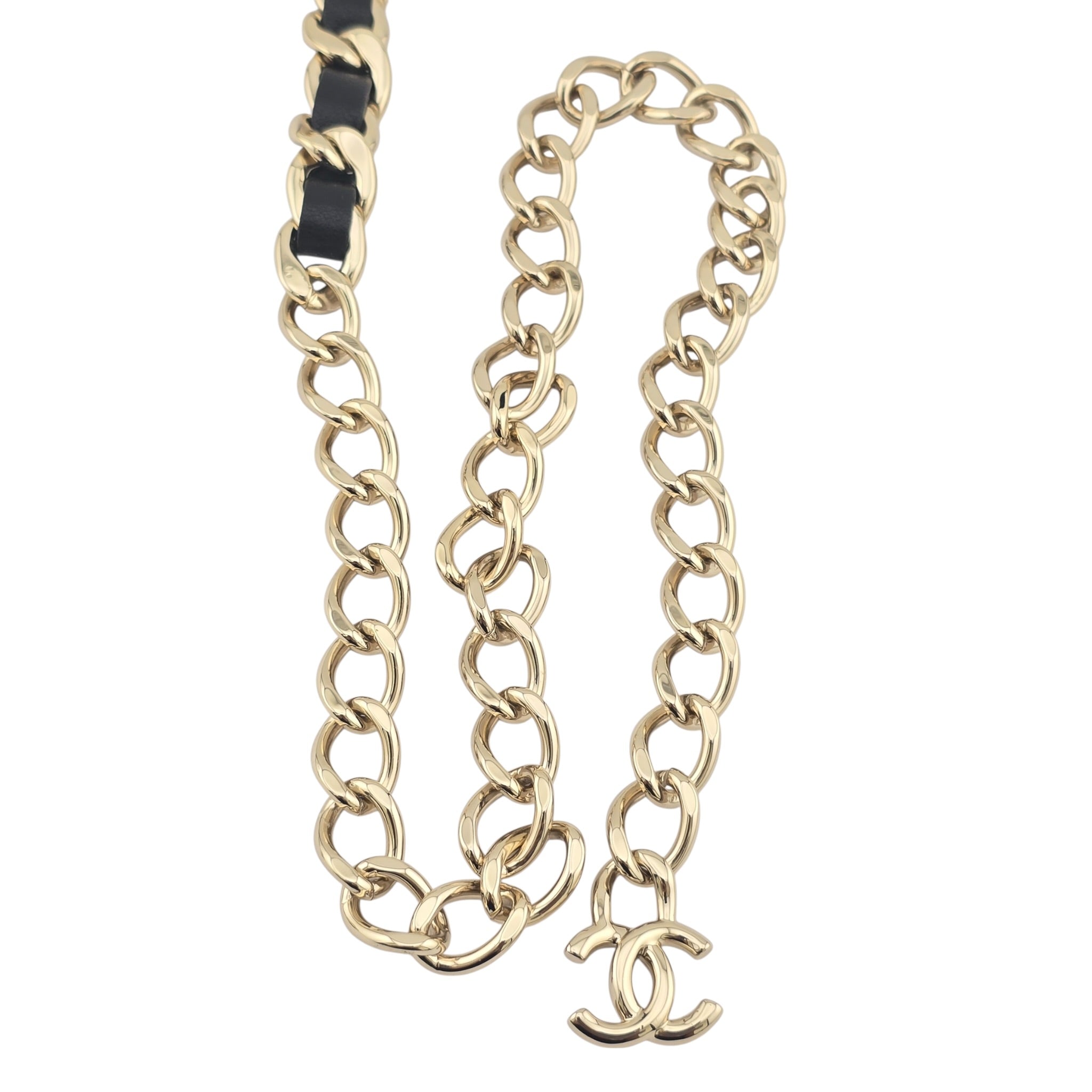 Chanel CC Gold Black Leather Belt 2022 CHANEL