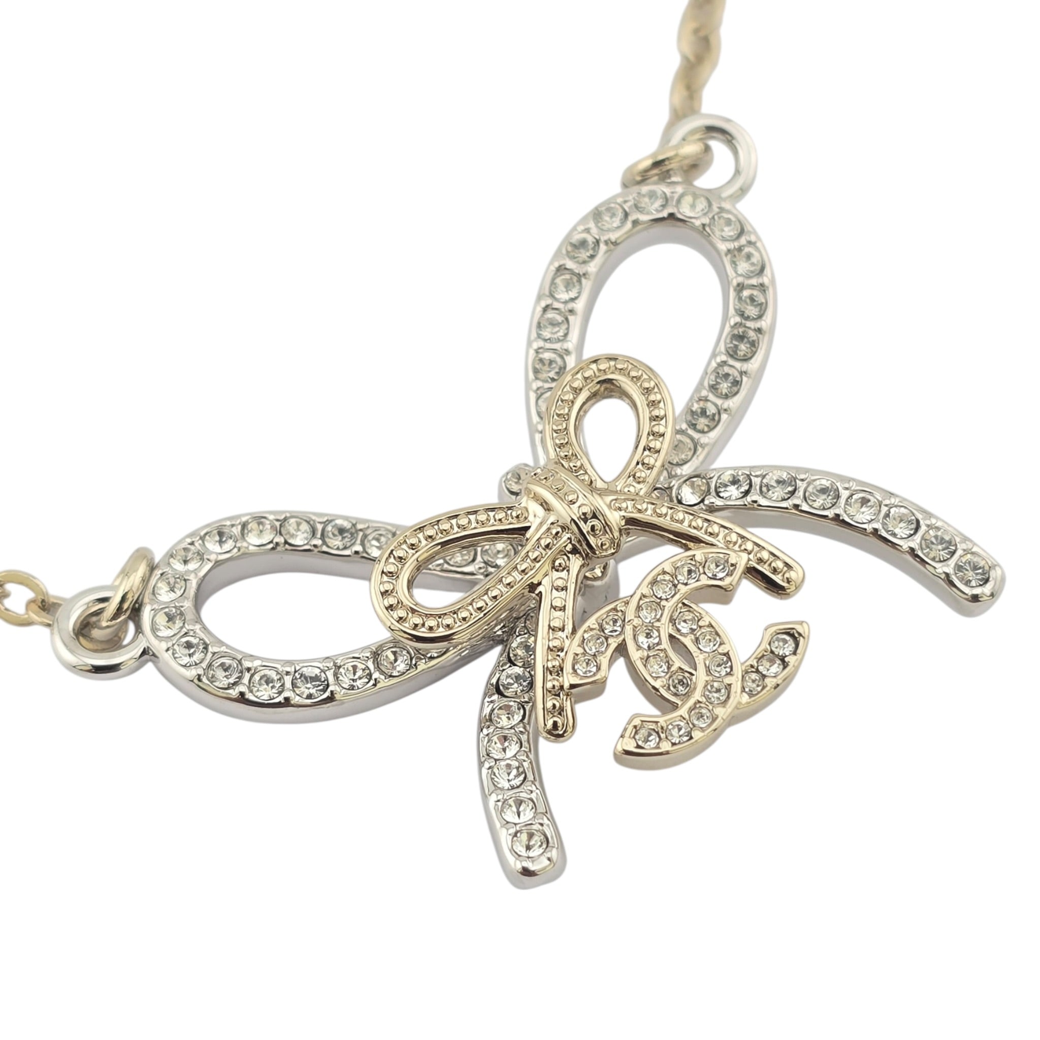Chanel CC Gold Silver Bow Necklace 2025 CHANEL