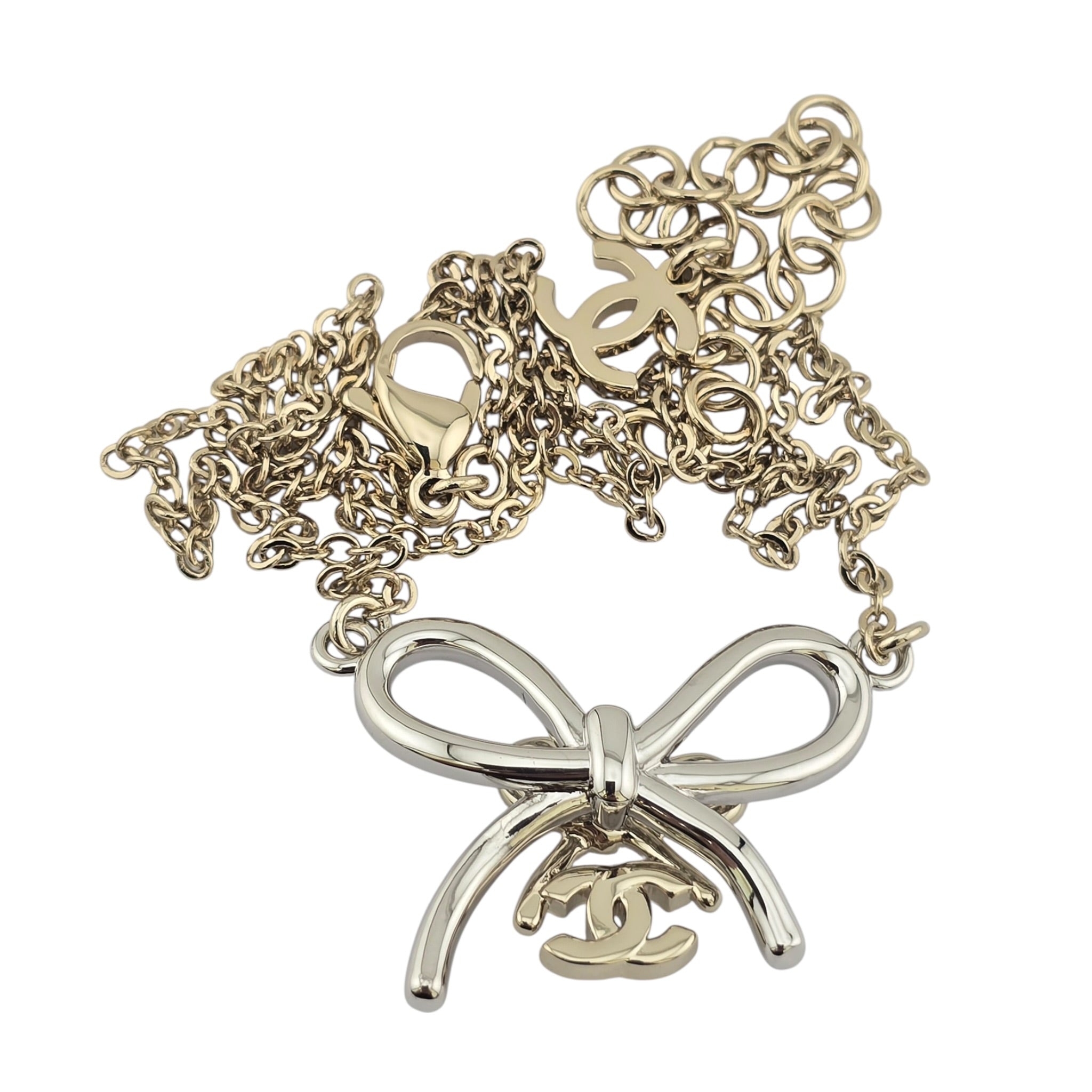 Chanel CC Gold Silver Bow Necklace 2025 CHANEL