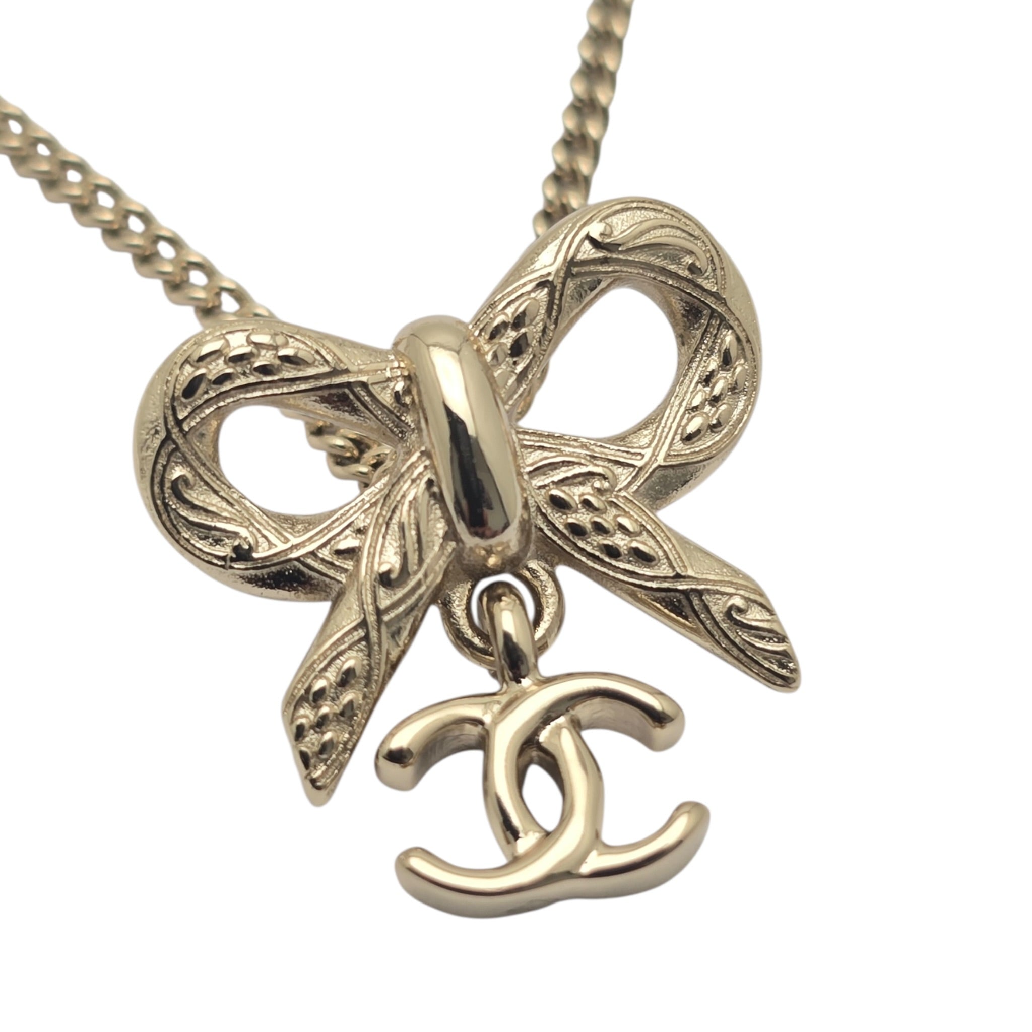Chanel CC Bow Gold Necklace CHANEL