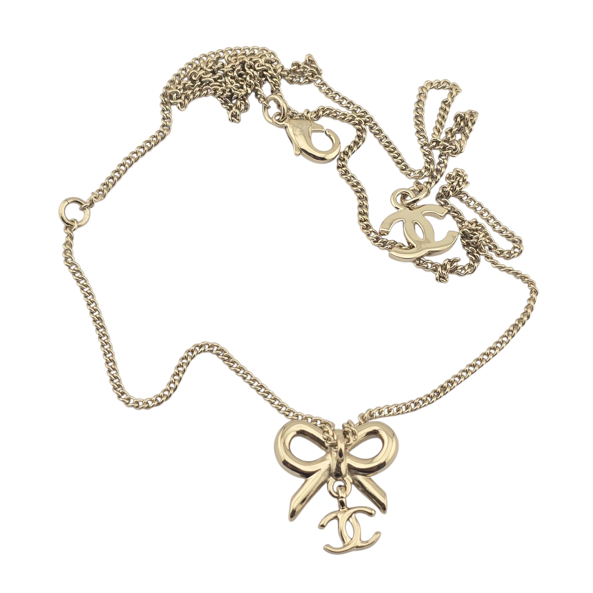 Chanel CC Bow Gold Necklace CHANEL