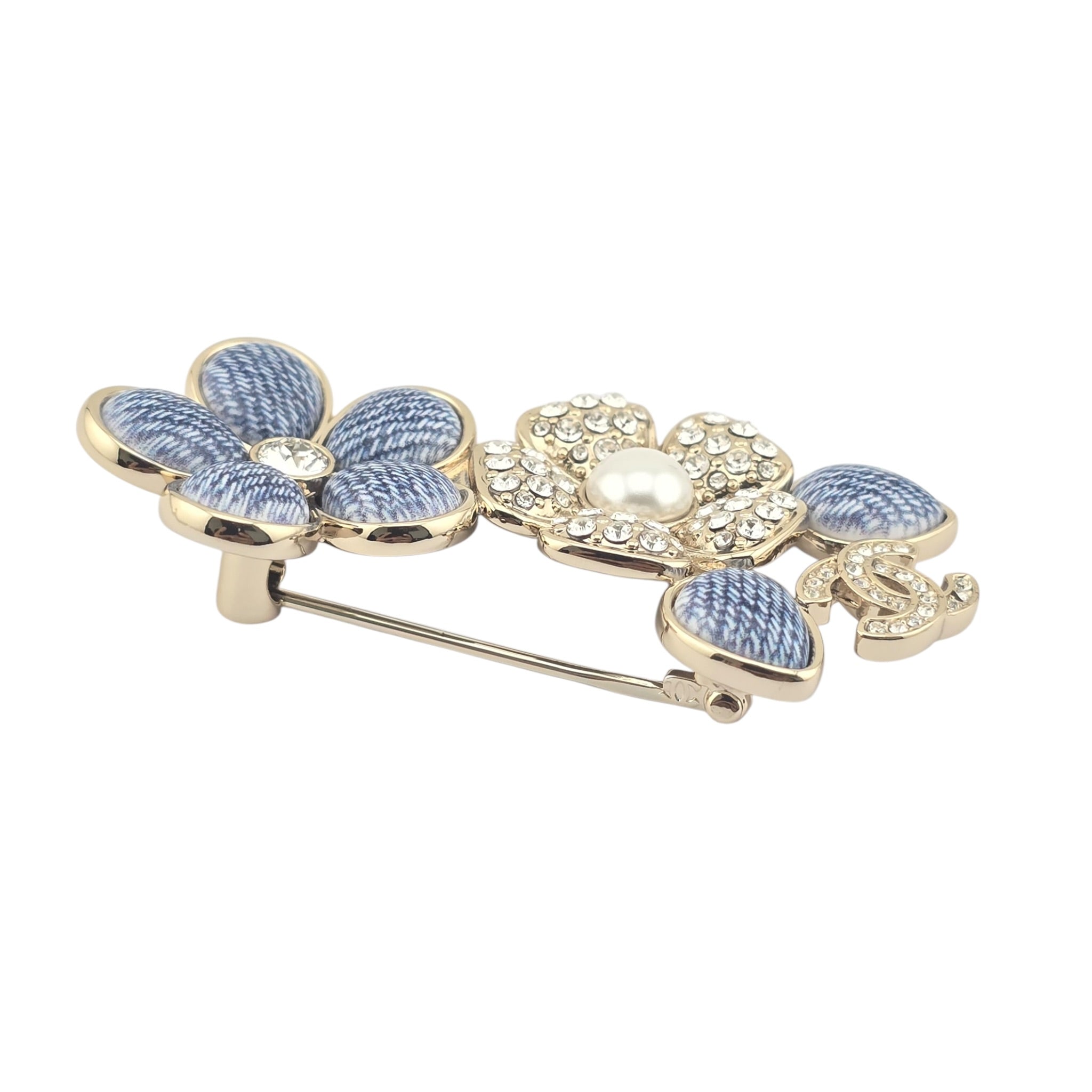 Chanel CC Enamel Crystal Floral Denim Brooch 2026 CHANEL