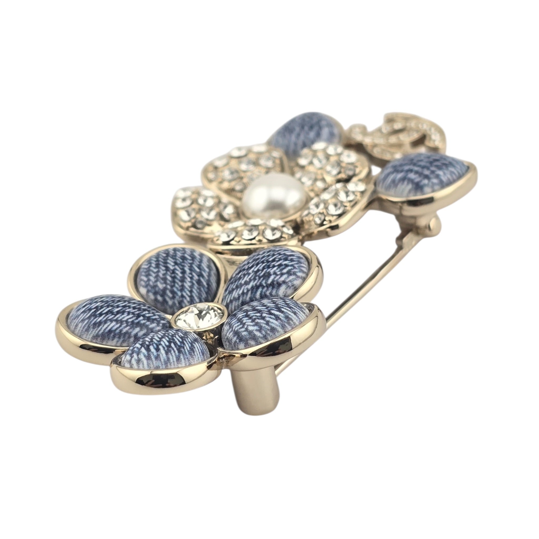 Chanel CC Enamel Crystal Floral Denim Brooch 2026 CHANEL