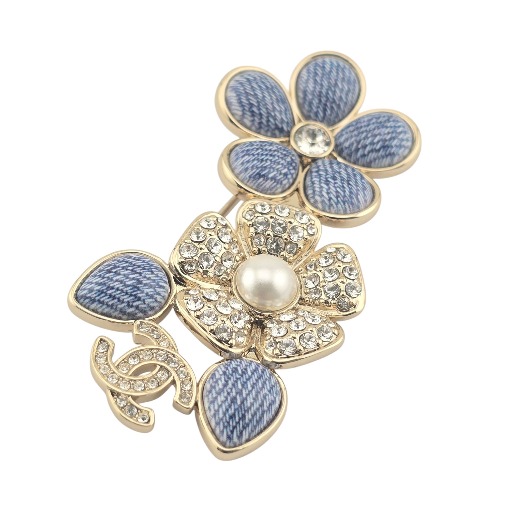 Chanel CC Enamel Crystal Floral Denim Brooch 2026 CHANEL