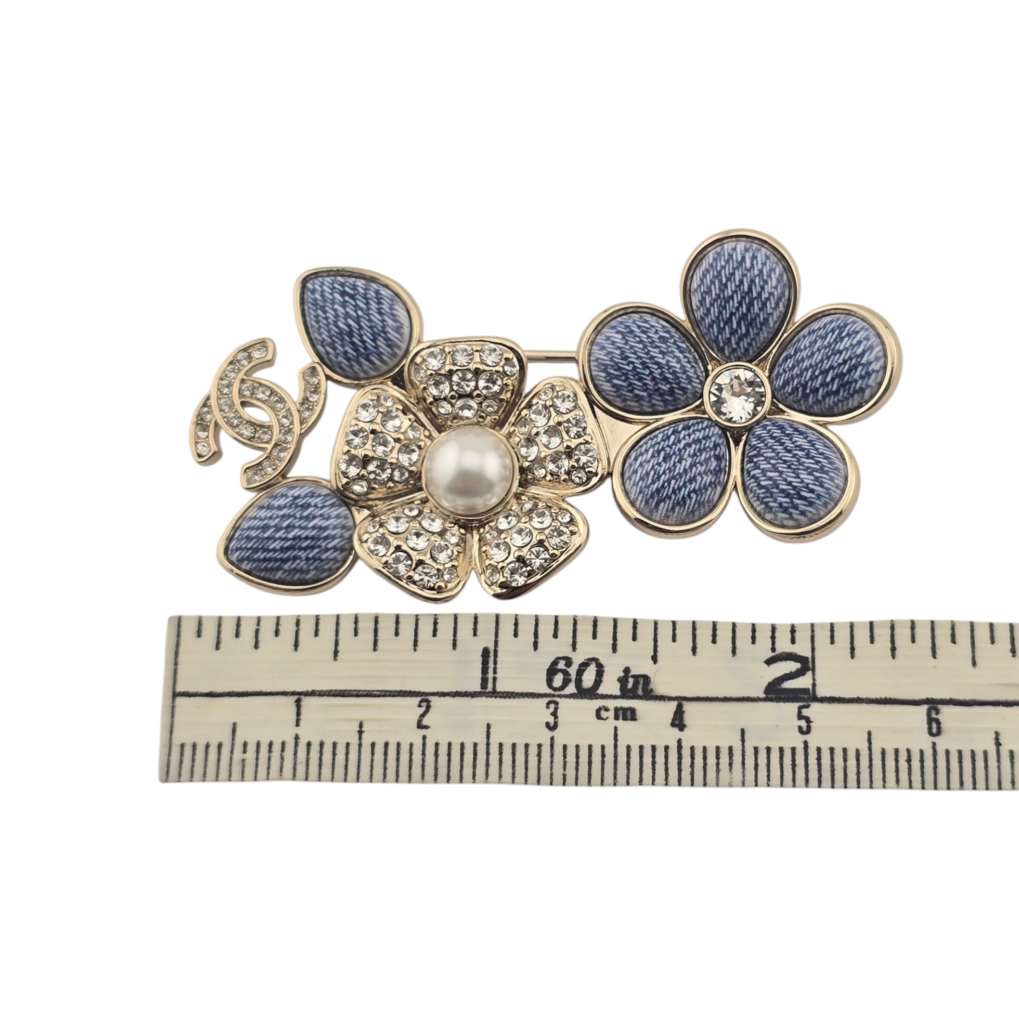 Chanel CC Enamel Crystal Floral Denim Brooch 2026 CHANEL