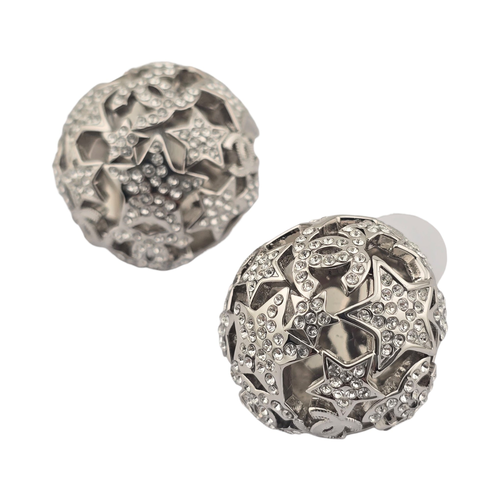 Chanel CC Silver Domed Crystal Star Earrings 2025 CHANEL