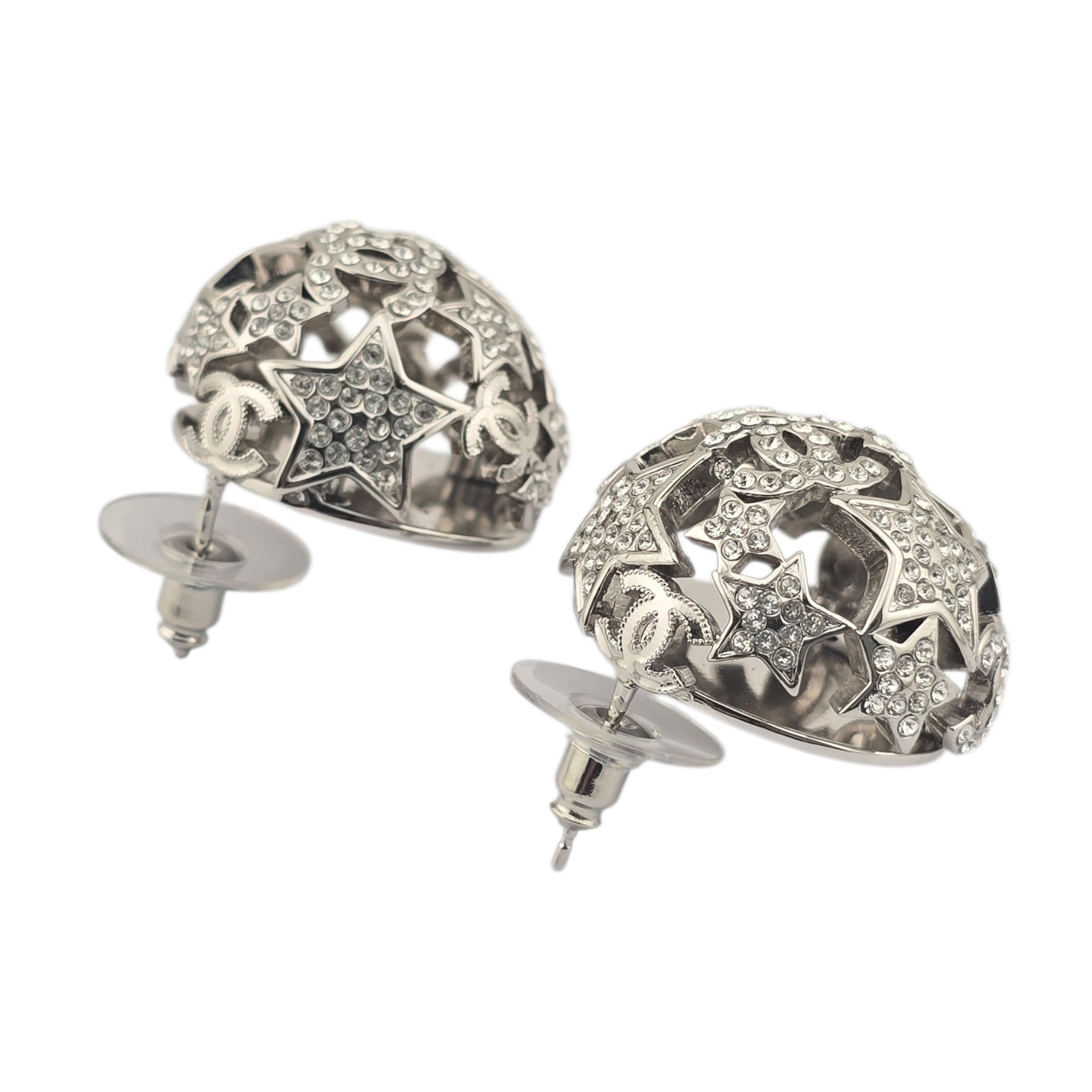 Chanel CC Silver Domed Crystal Star Earrings 2025 CHANEL