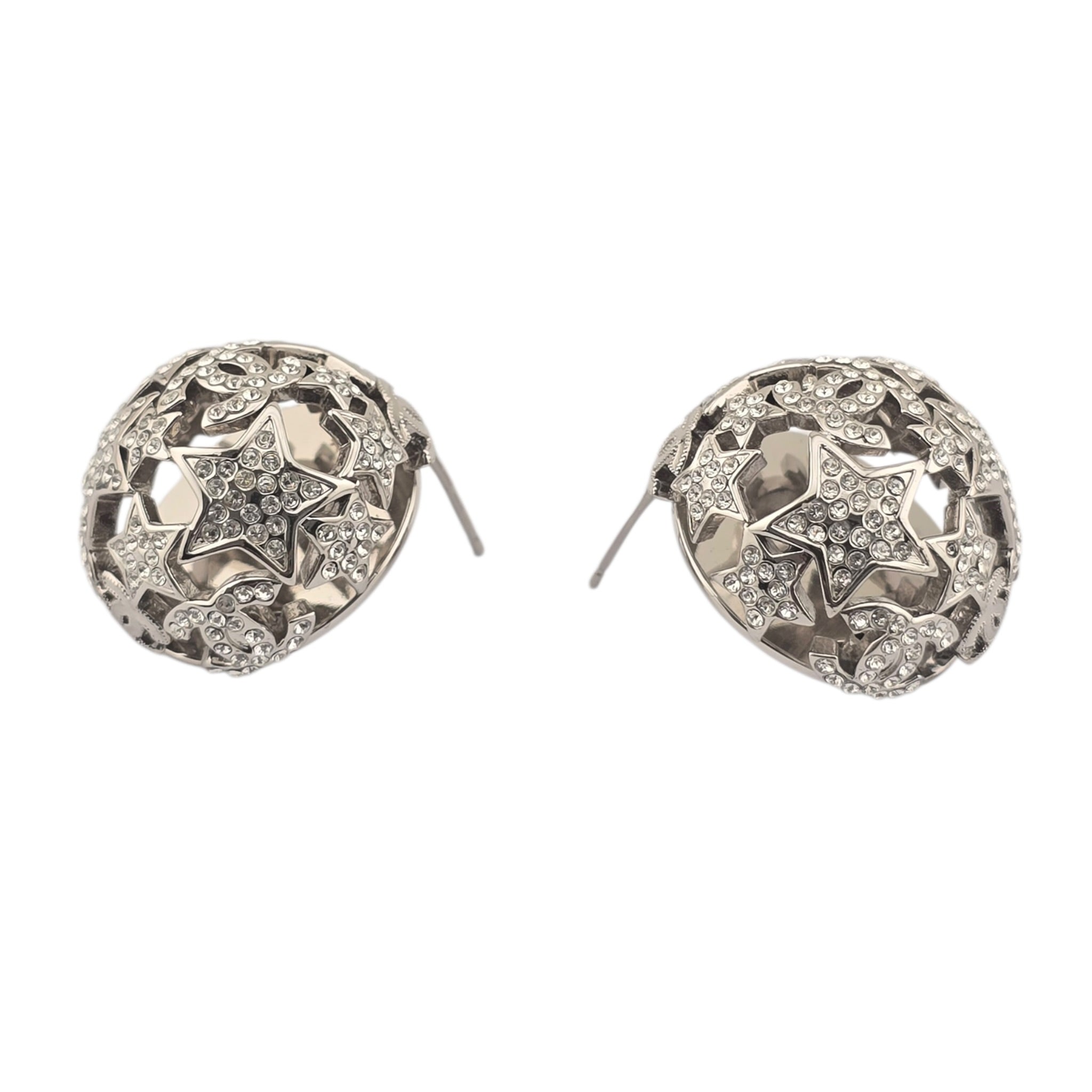 Chanel CC Silver Domed Crystal Star Earrings 2025 CHANEL