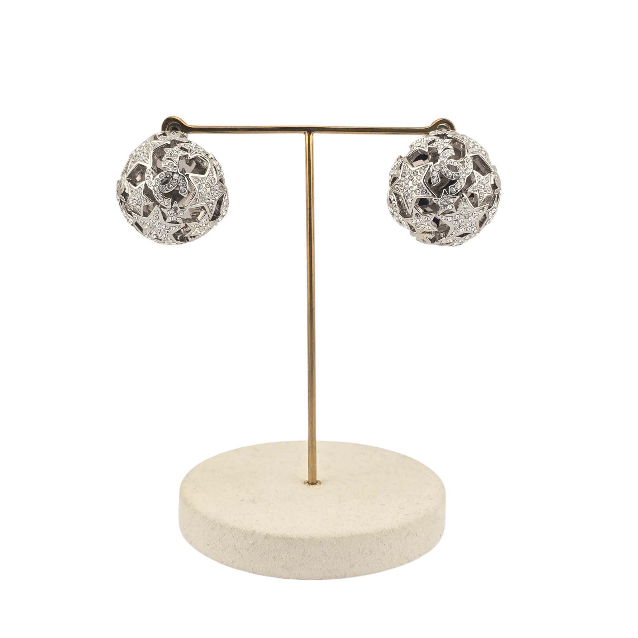 Chanel CC Silver Domed Crystal Star Earrings 2025 CHANEL