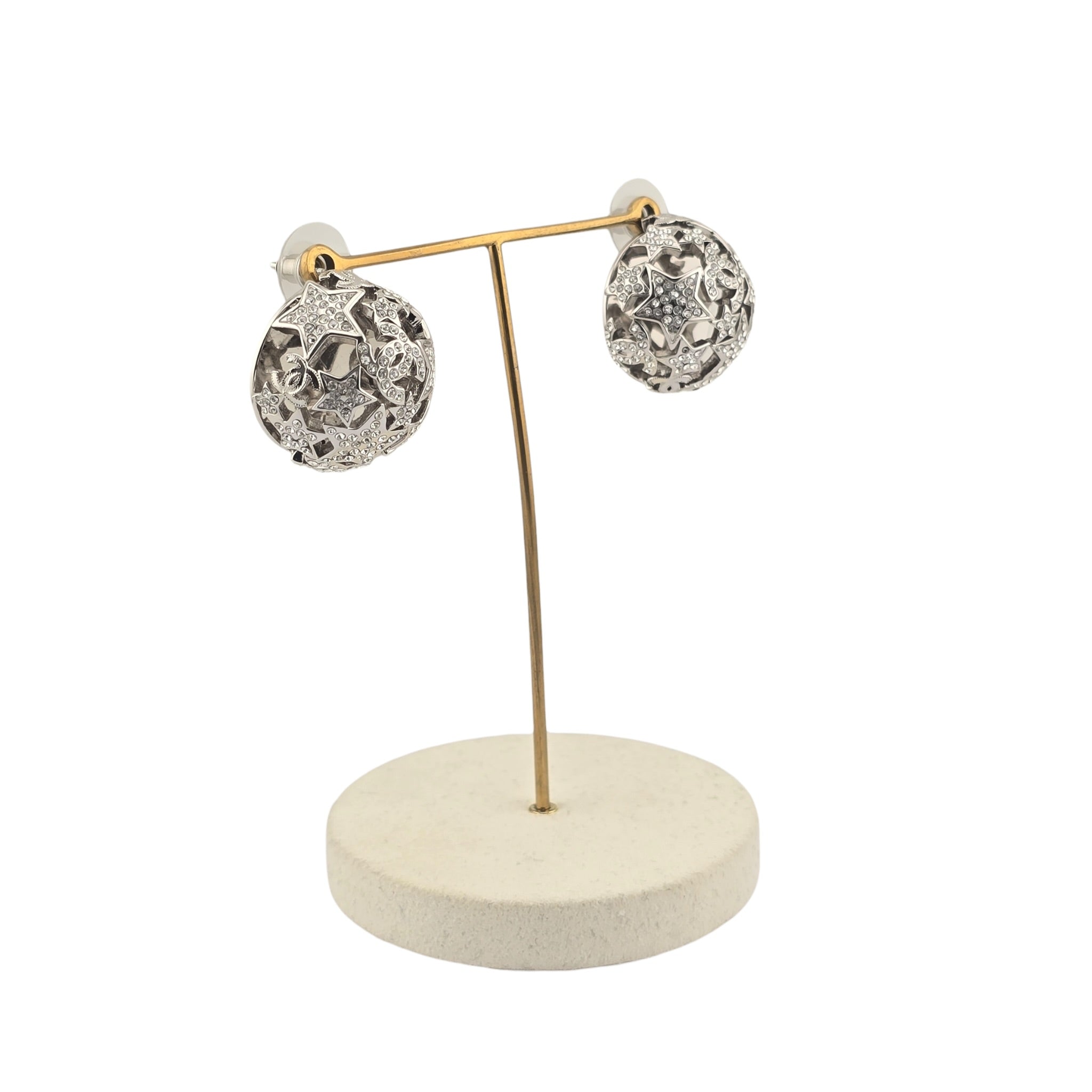 Chanel CC Silver Domed Crystal Star Earrings 2025 CHANEL