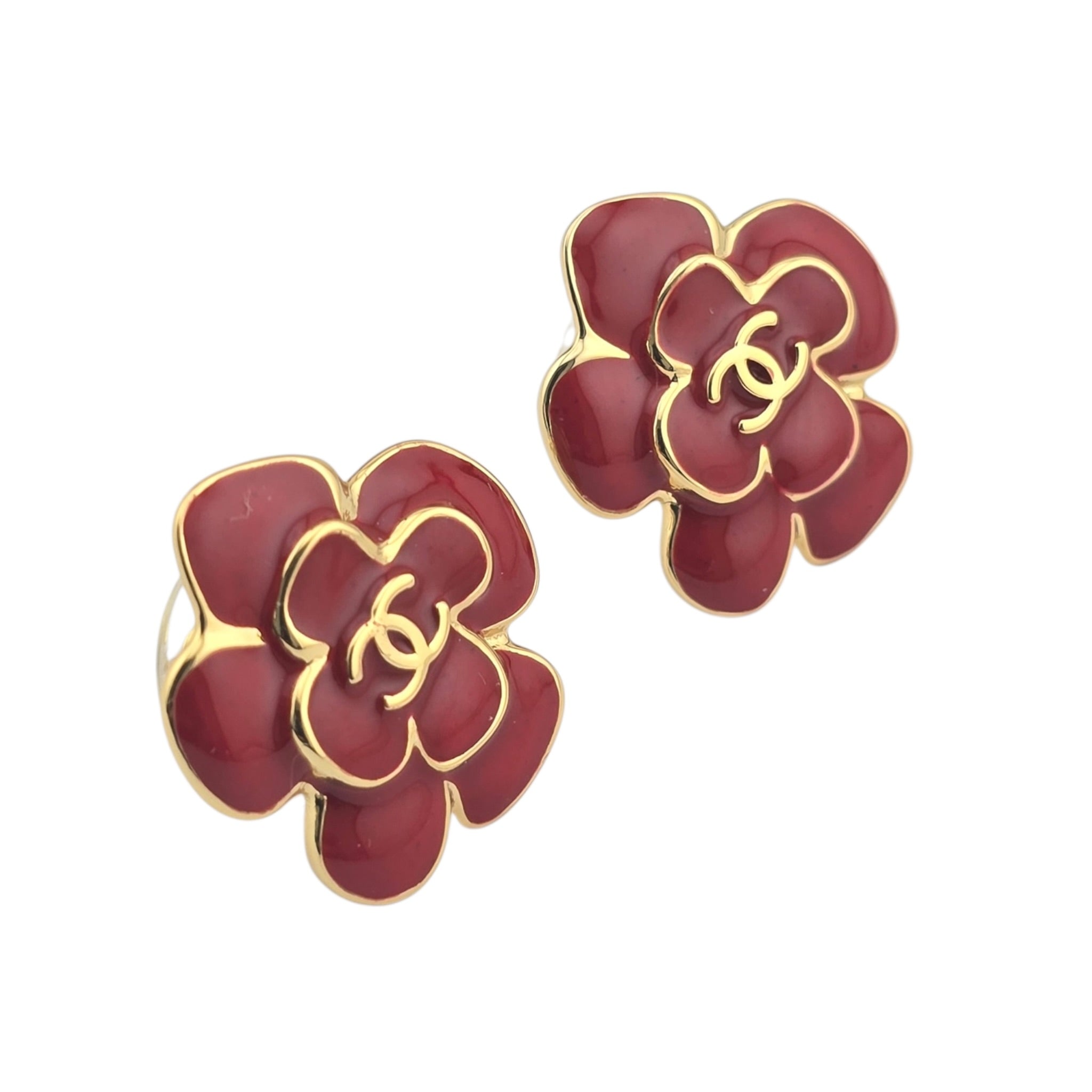 Chanel CC Red Gold Resin Camellia Earrings 2026 CHANEL