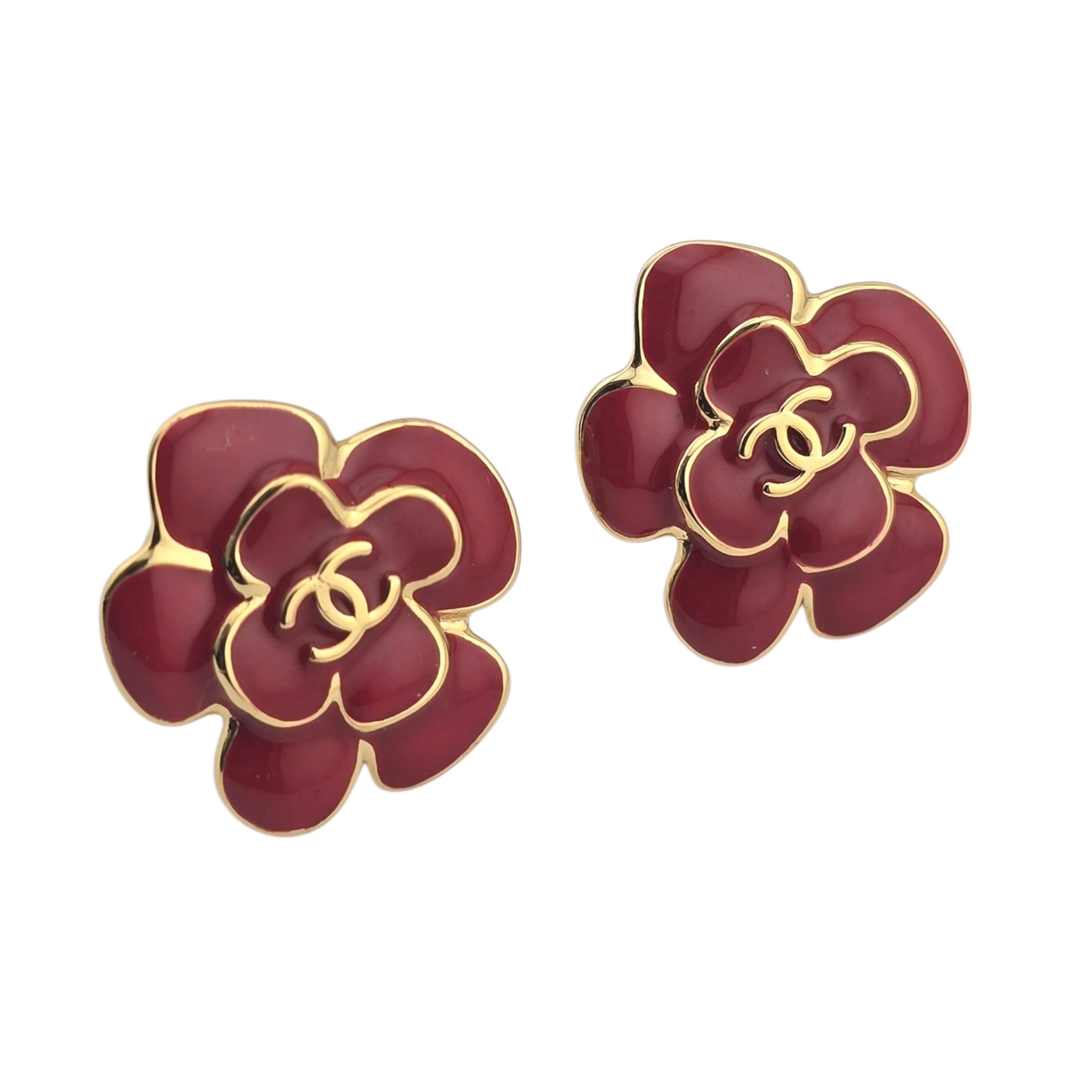Chanel CC Red Gold Resin Camellia Earrings 2026 CHANEL