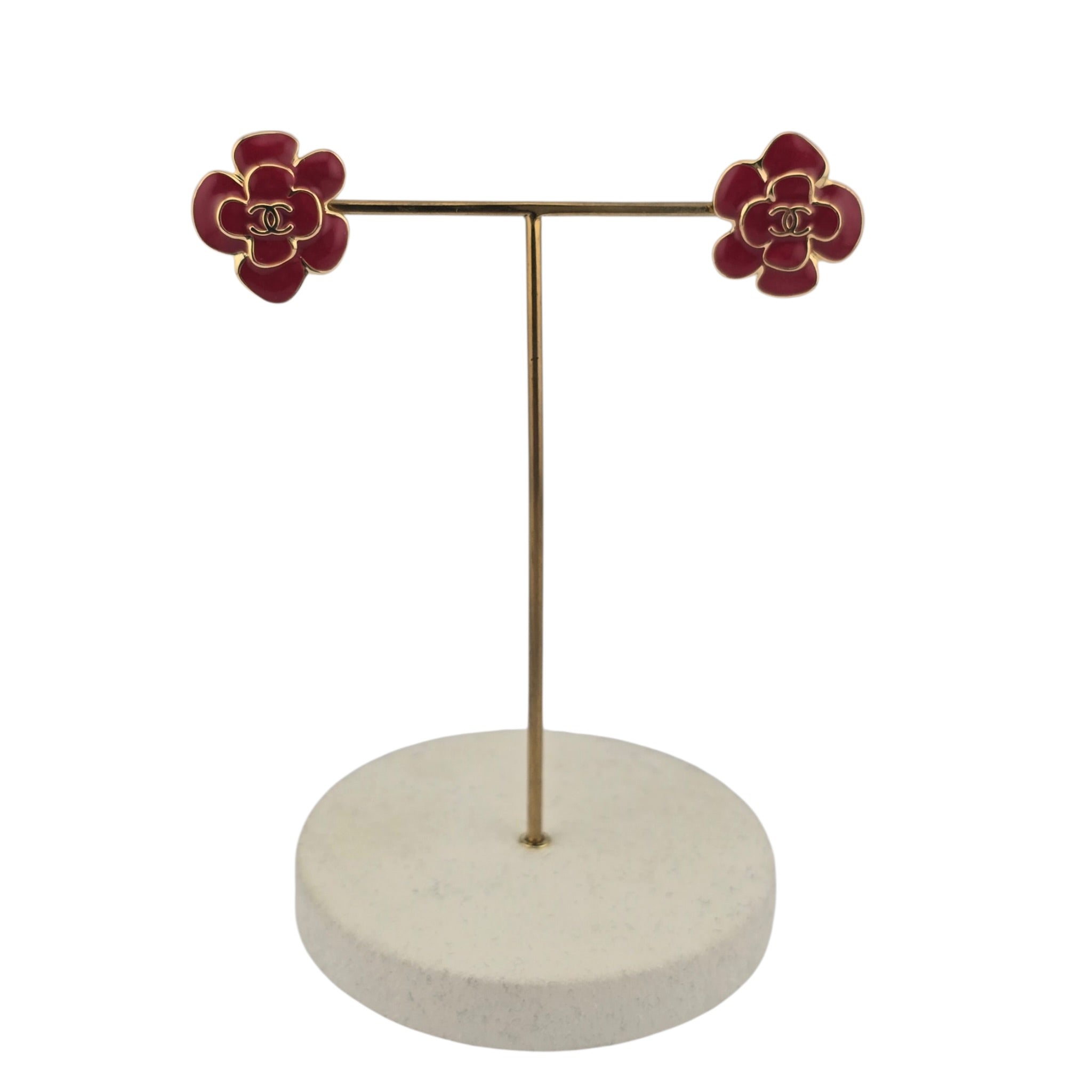 Chanel CC Red Gold Resin Camellia Earrings 2026 CHANEL