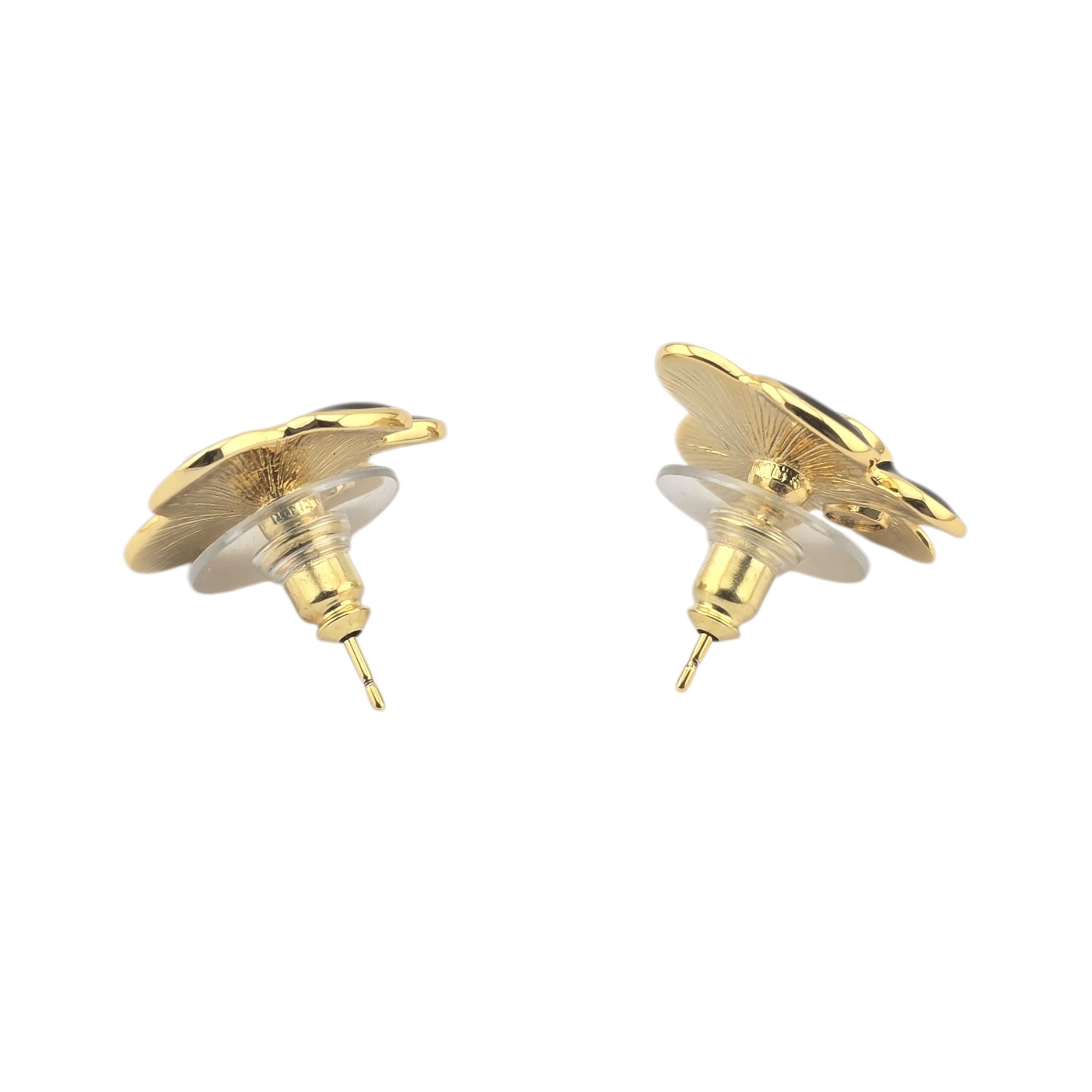 Chanel CC Black Gold Enamel Camellia Earrings 2026 CHANEL