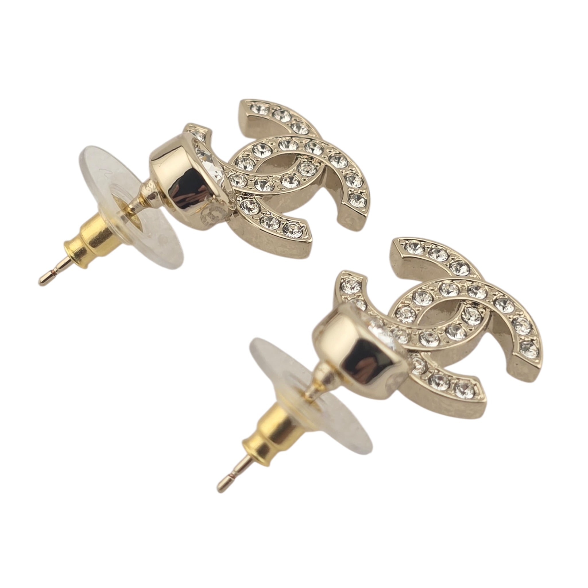 Chanel CC Crystals Drop Earrings Gold Tone 25S CHANEL