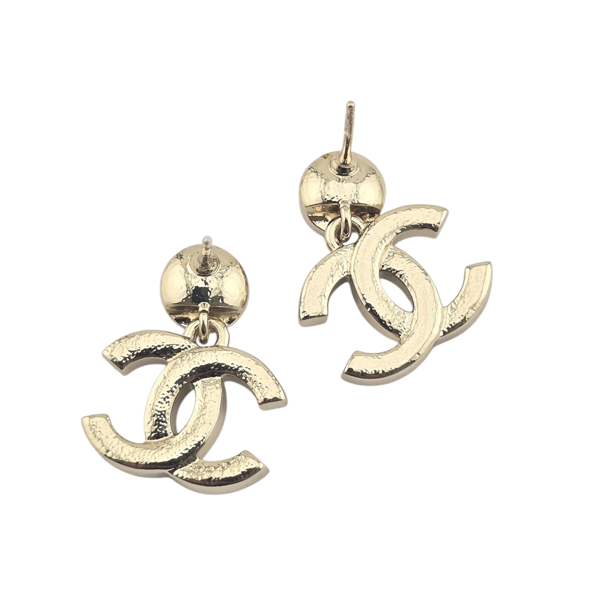 Chanel CC Crystals Drop Earrings Gold Tone 25S CHANEL