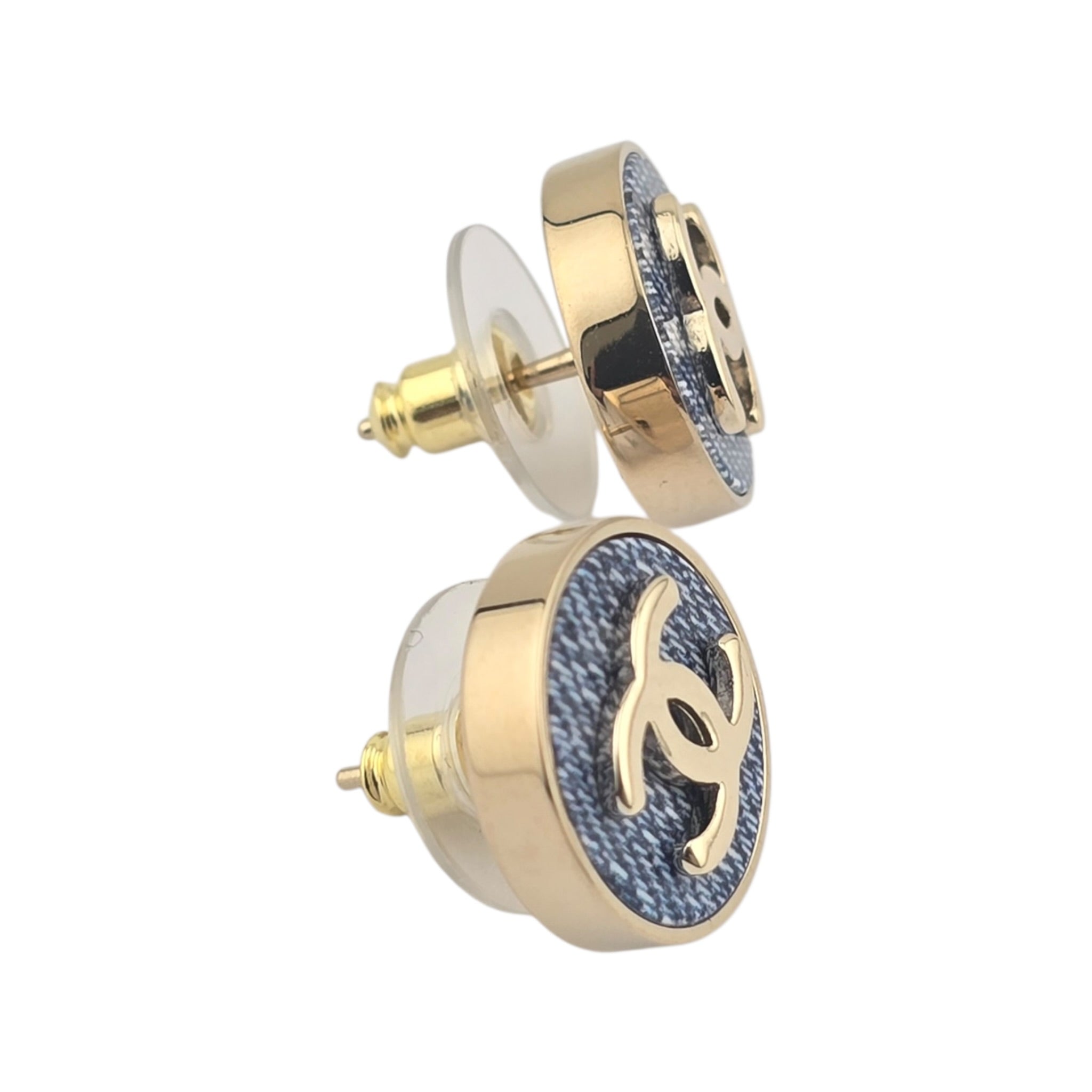 Chanel CC Blue Gold Round Denim Earrings 2026 CHANEL