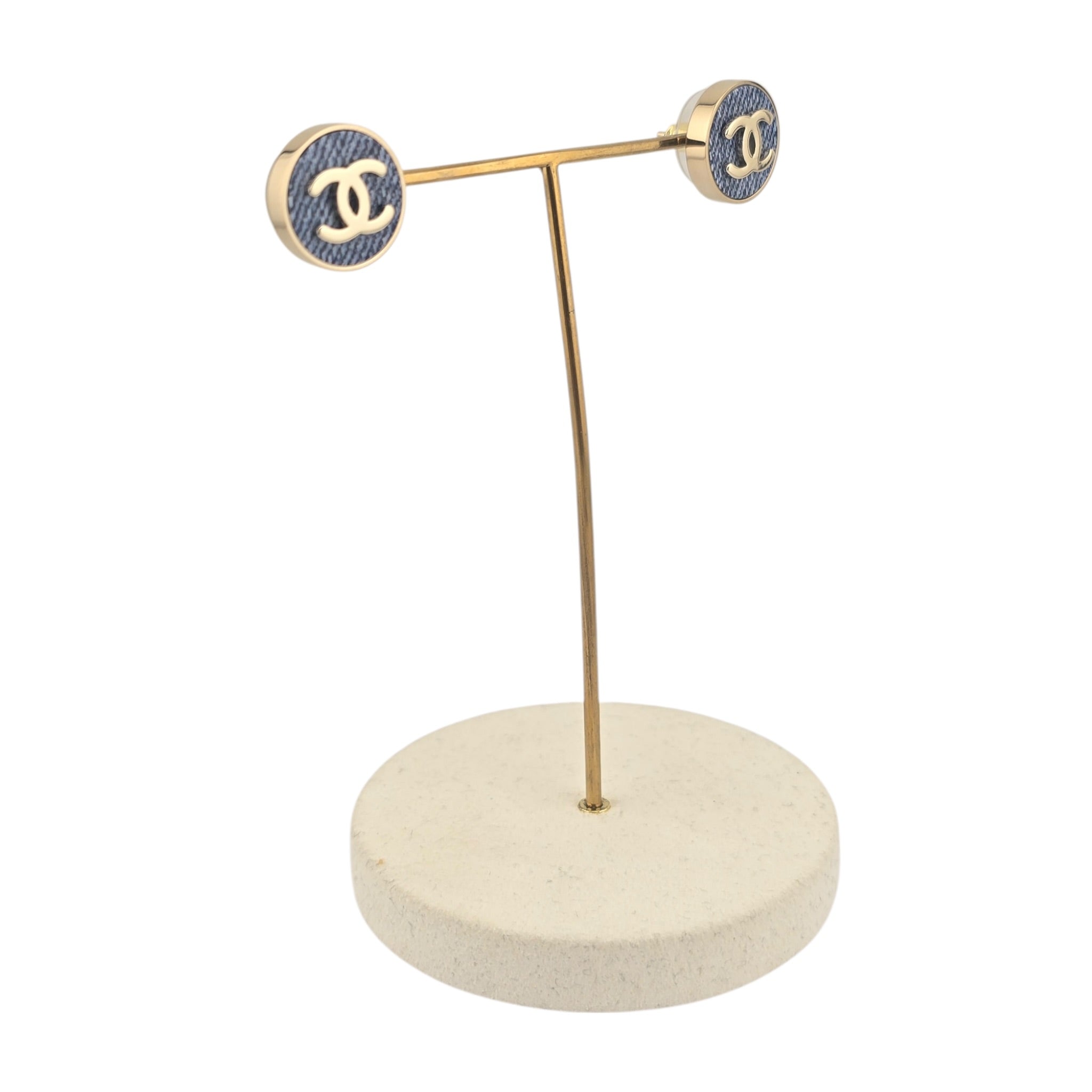 Chanel CC Blue Gold Round Denim Earrings 2026 CHANEL