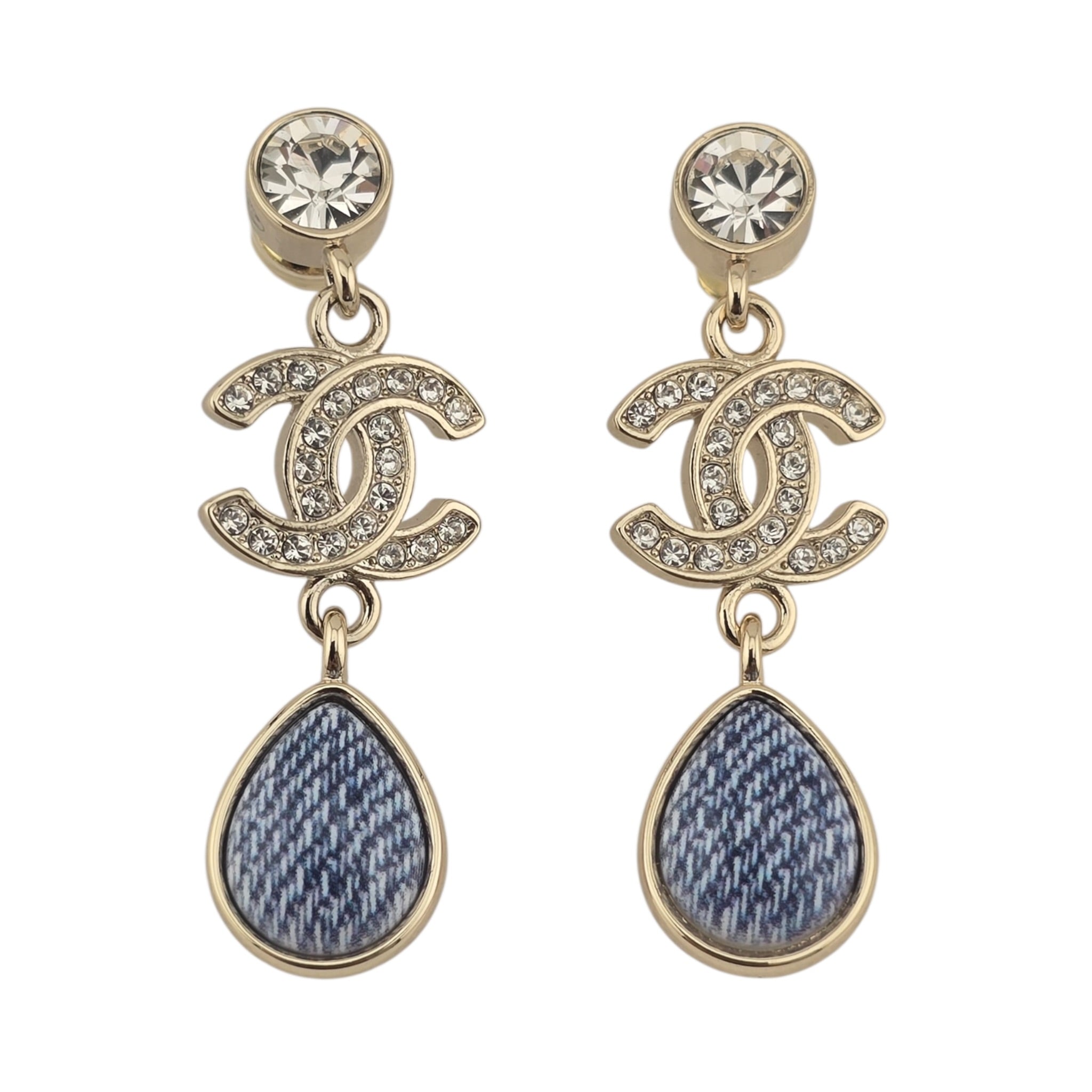 Chanel CC Blue Gold Denim Drop Earrings 2026 CHANEL