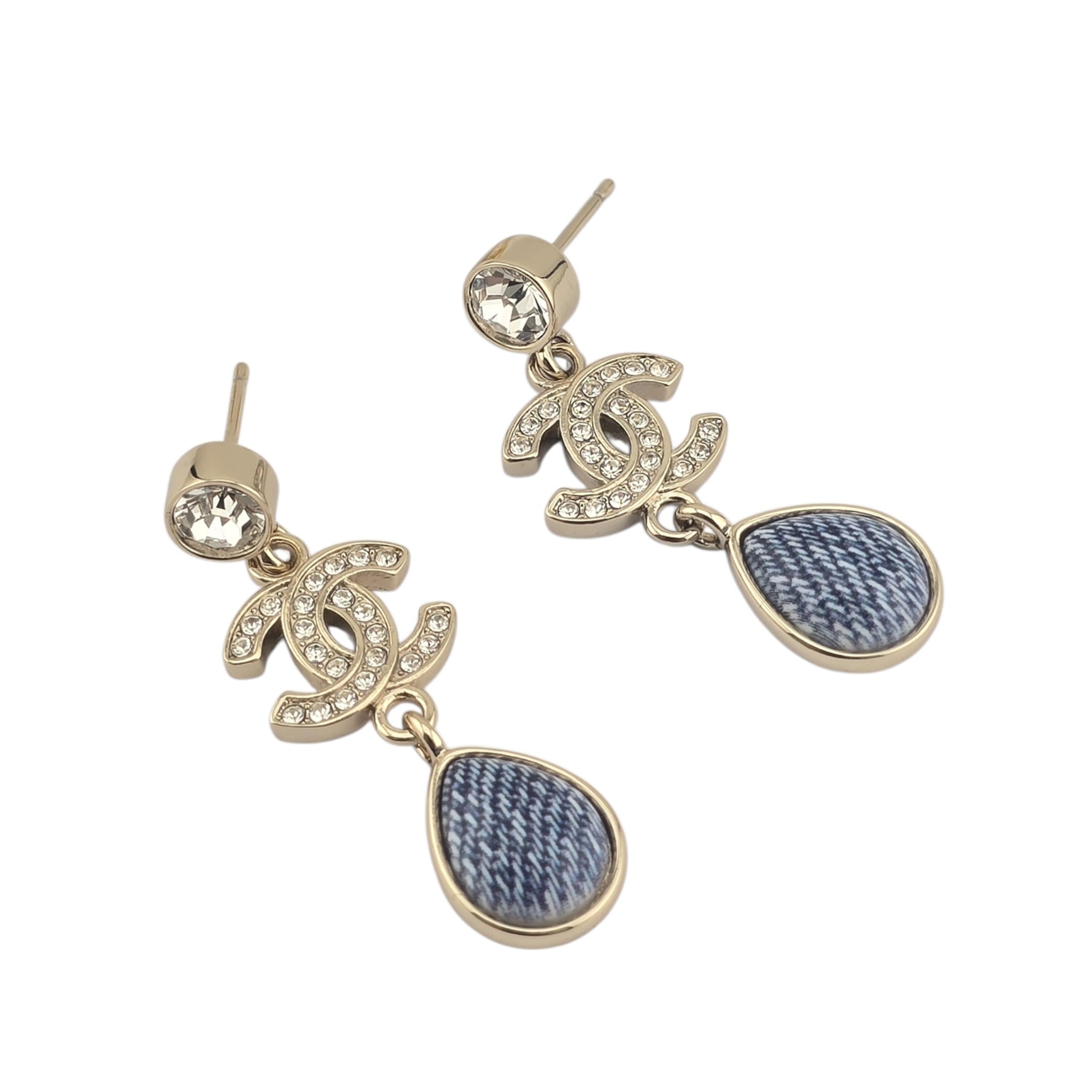 Chanel CC Blue Gold Denim Drop Earrings 2026 CHANEL