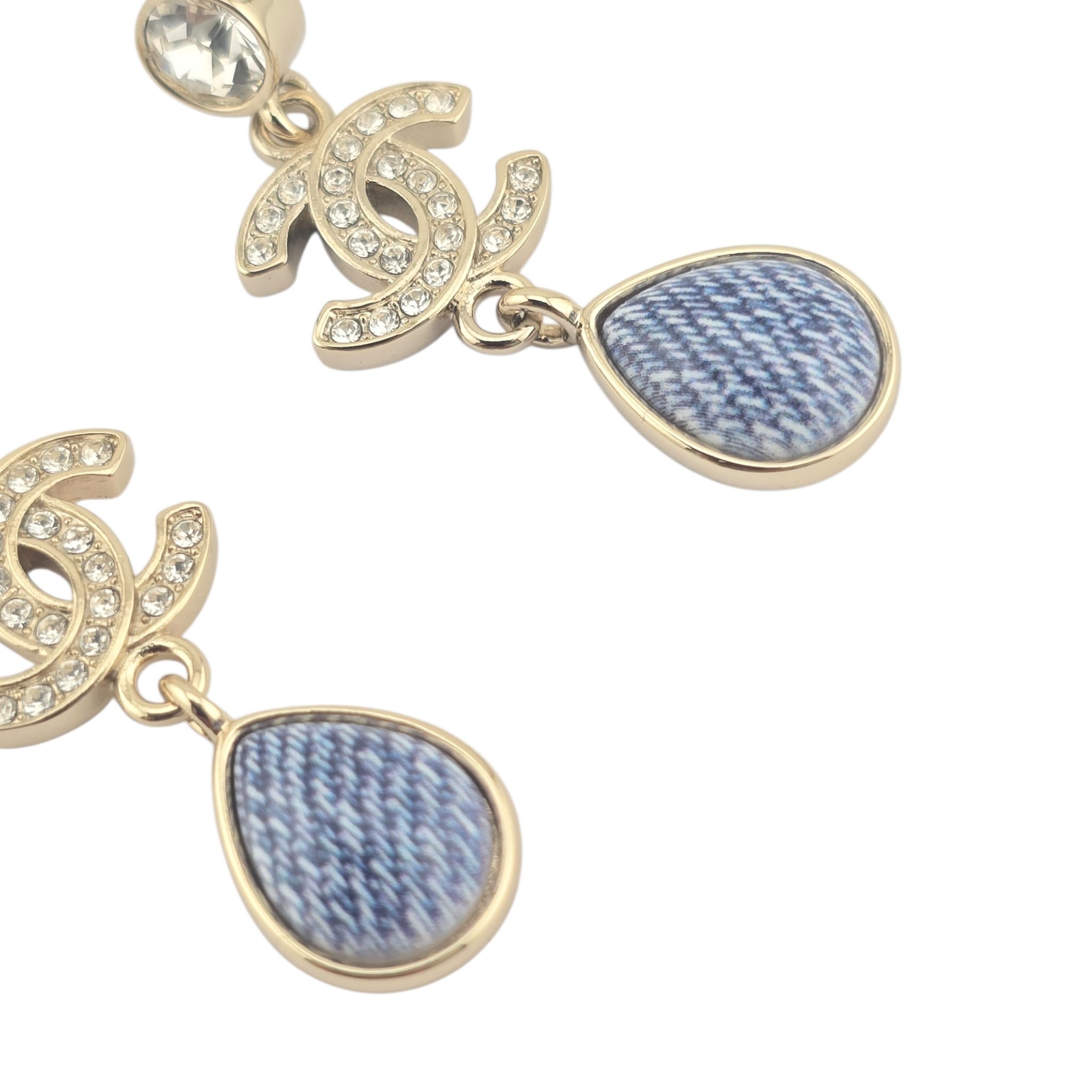 Chanel CC Blue Gold Denim Drop Earrings 2026 CHANEL