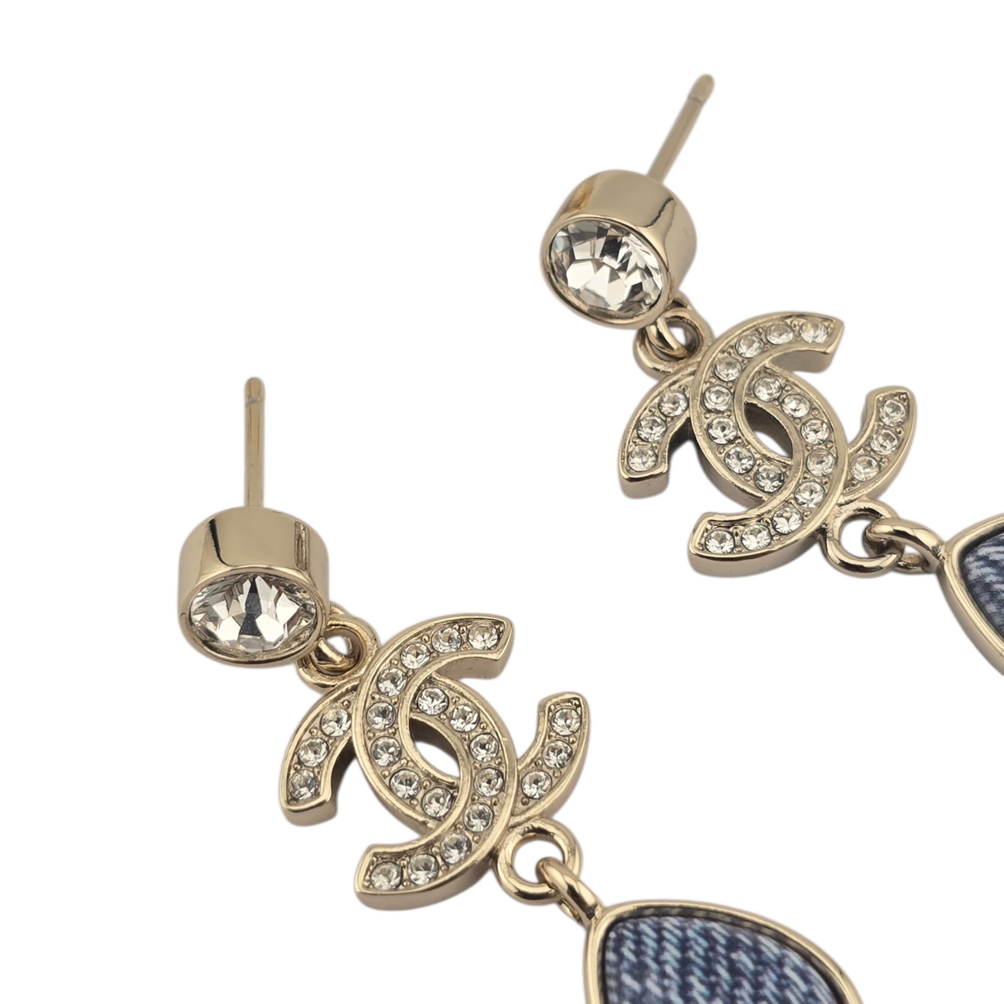 Chanel CC Blue Gold Denim Drop Earrings 2026 CHANEL
