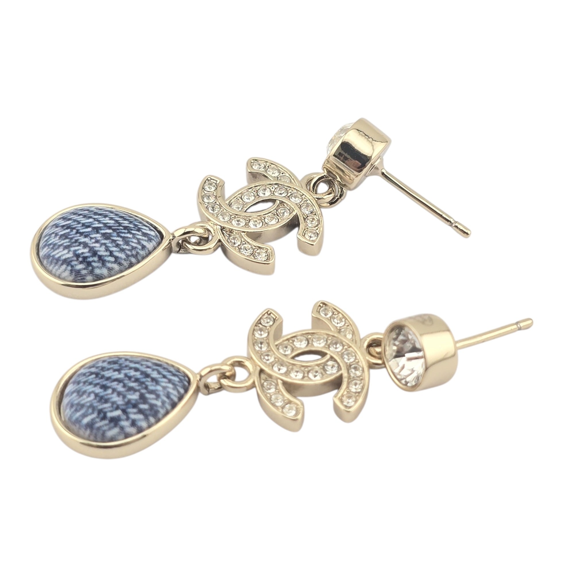 Chanel CC Blue Gold Denim Drop Earrings 2026 CHANEL