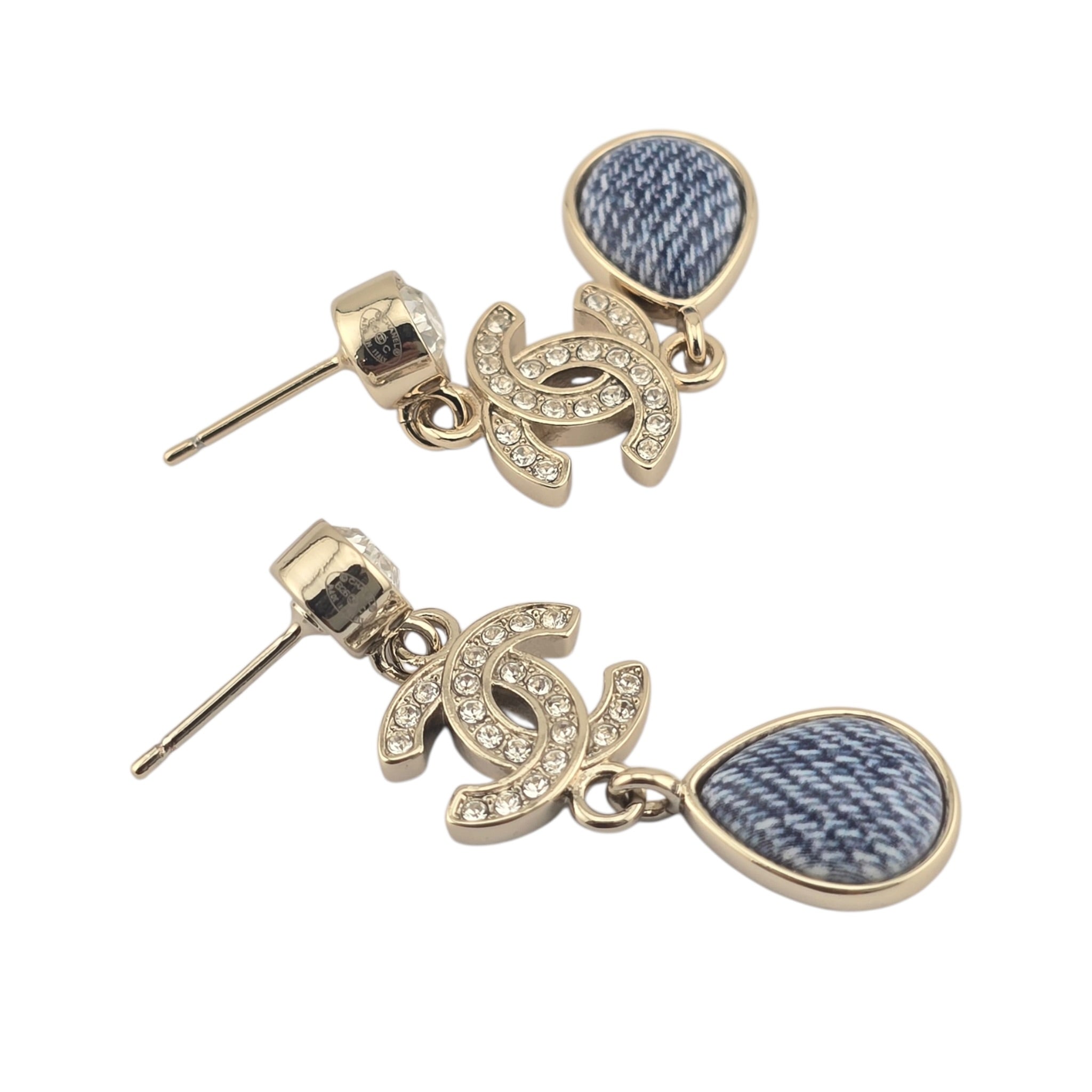 Chanel CC Blue Gold Denim Drop Earrings 2026 CHANEL