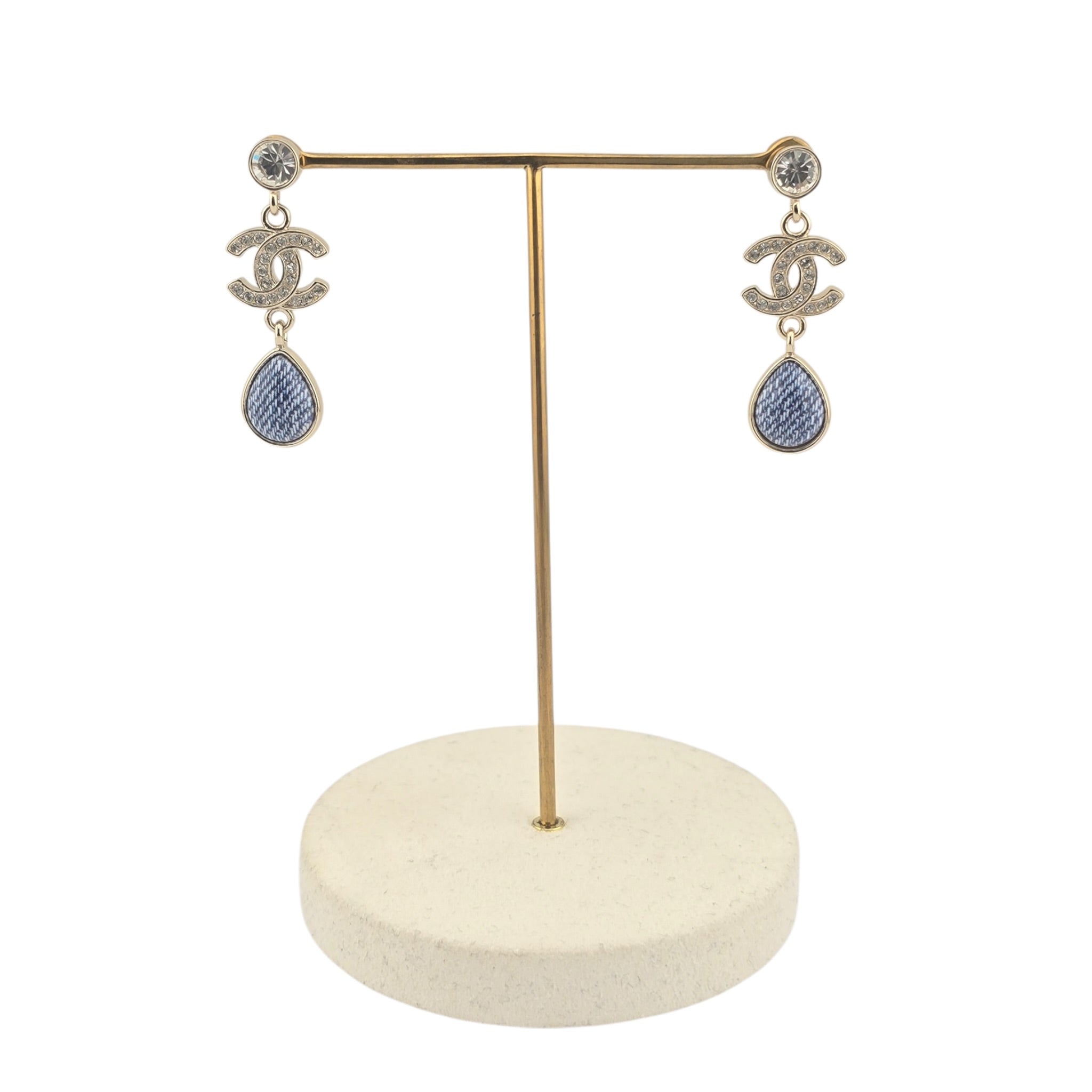 Chanel CC Blue Gold Denim Drop Earrings 2026 CHANEL