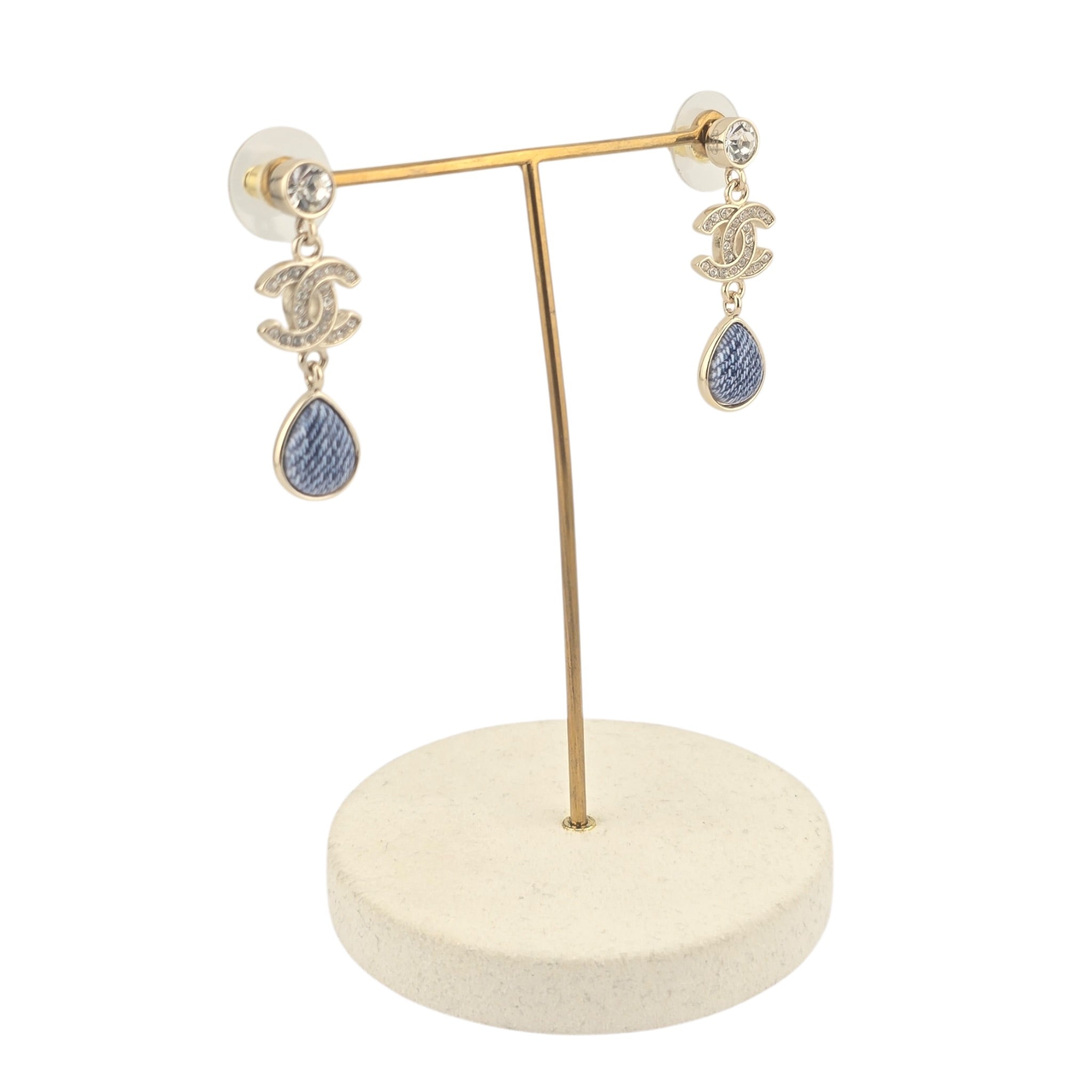 Chanel CC Blue Gold Denim Drop Earrings 2026 CHANEL