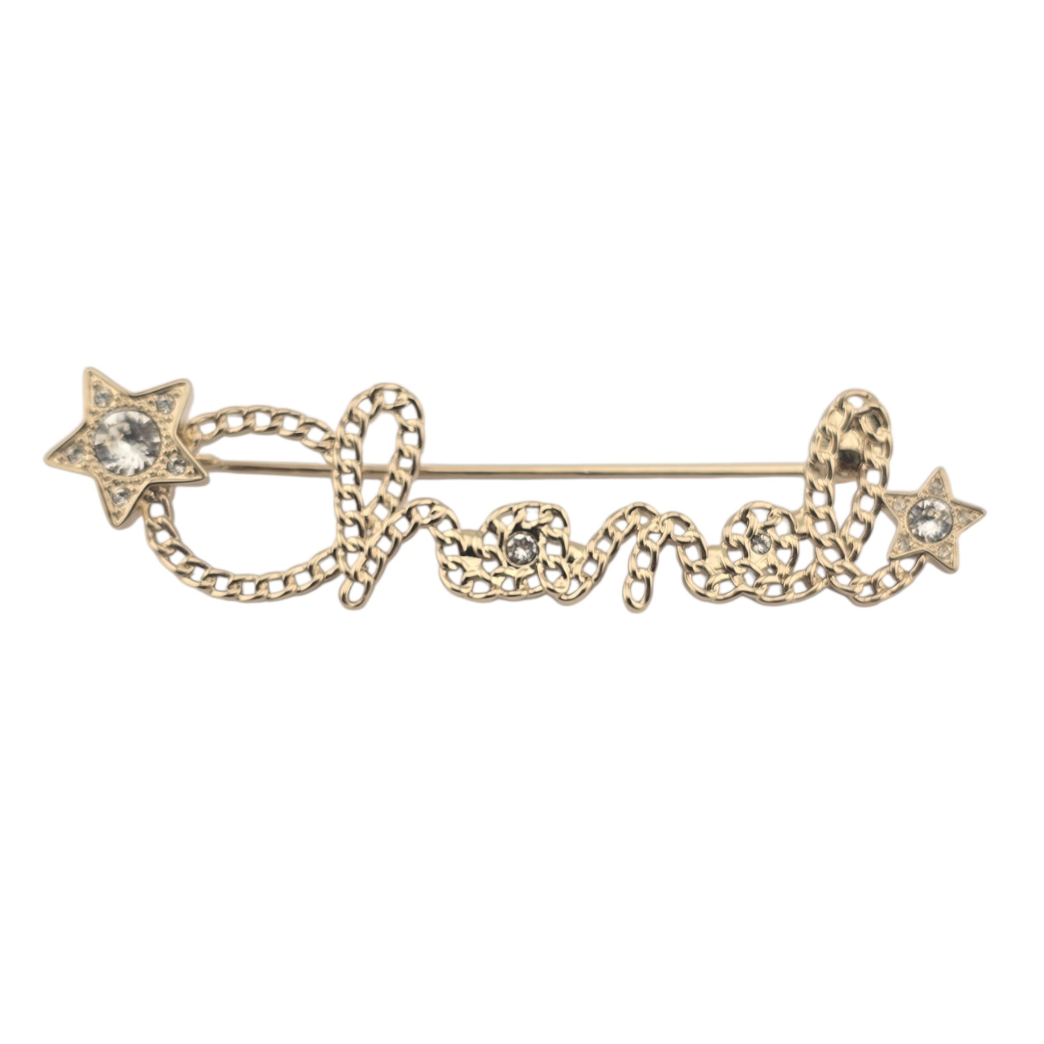 Chanel Letters Gold Crystal Brooch 2025 CHANEL