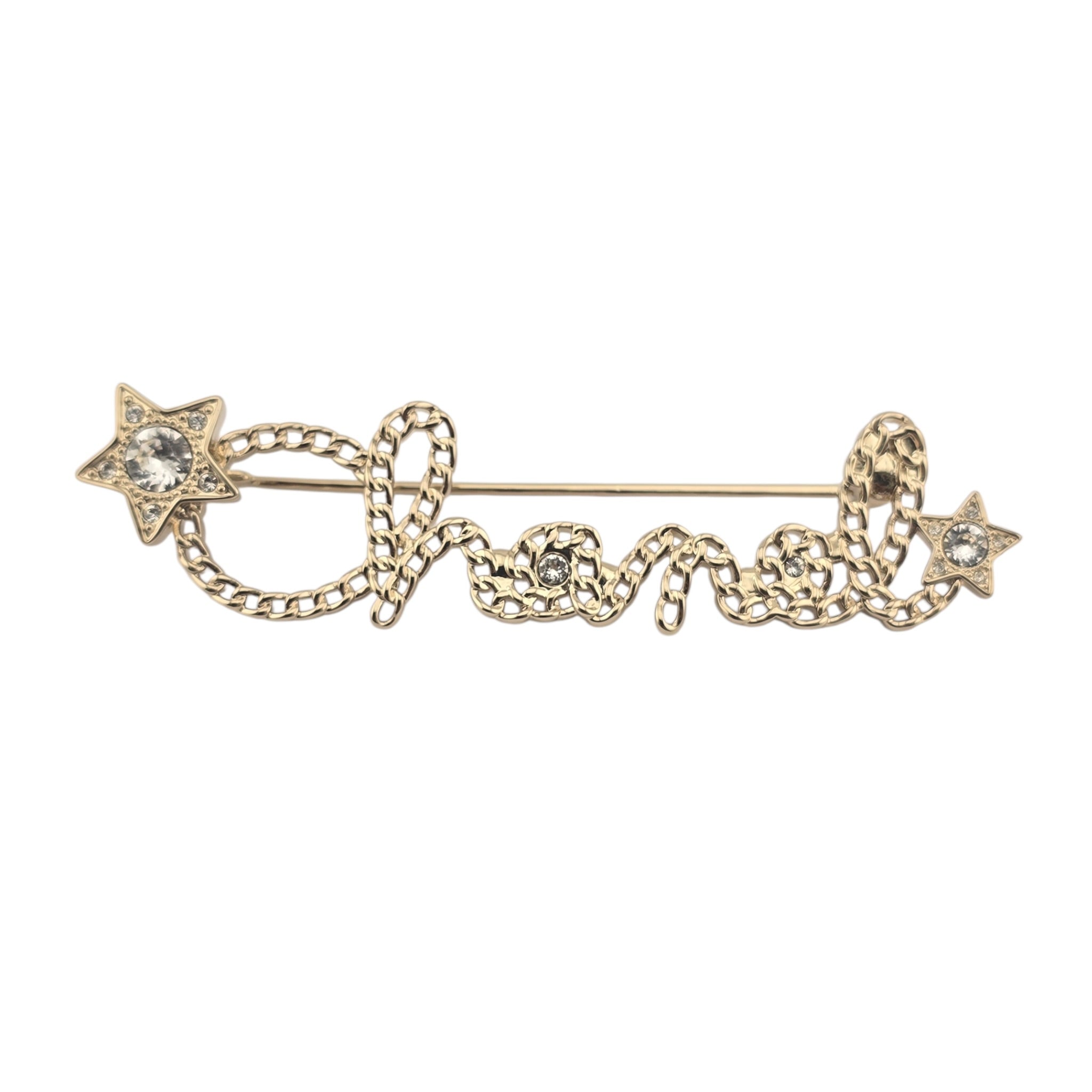 Chanel Letters Gold Crystal Brooch 2025 CHANEL