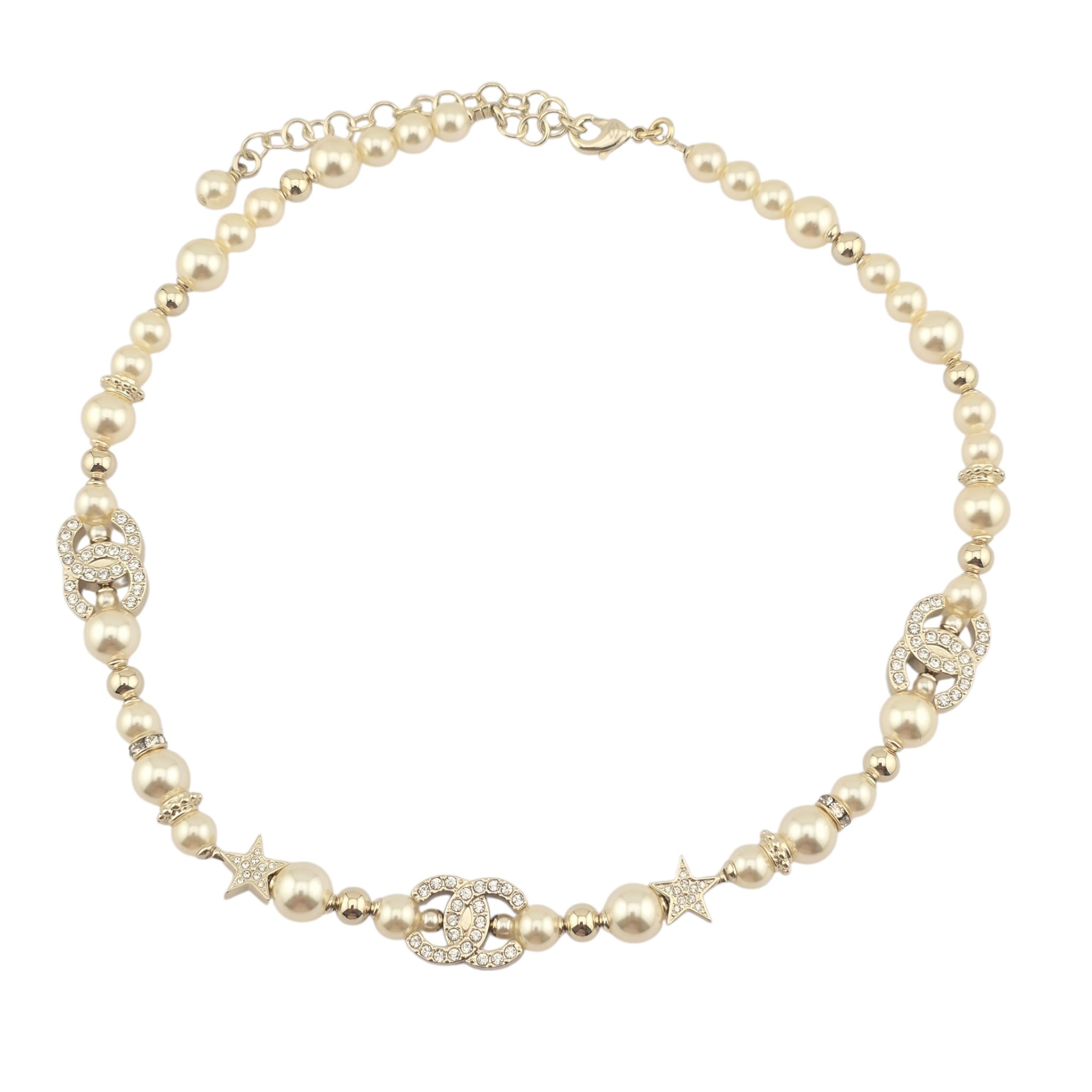 Chanel CC gold Faux Pearl Star Crystal Choker Necklace 2023 CHANEL