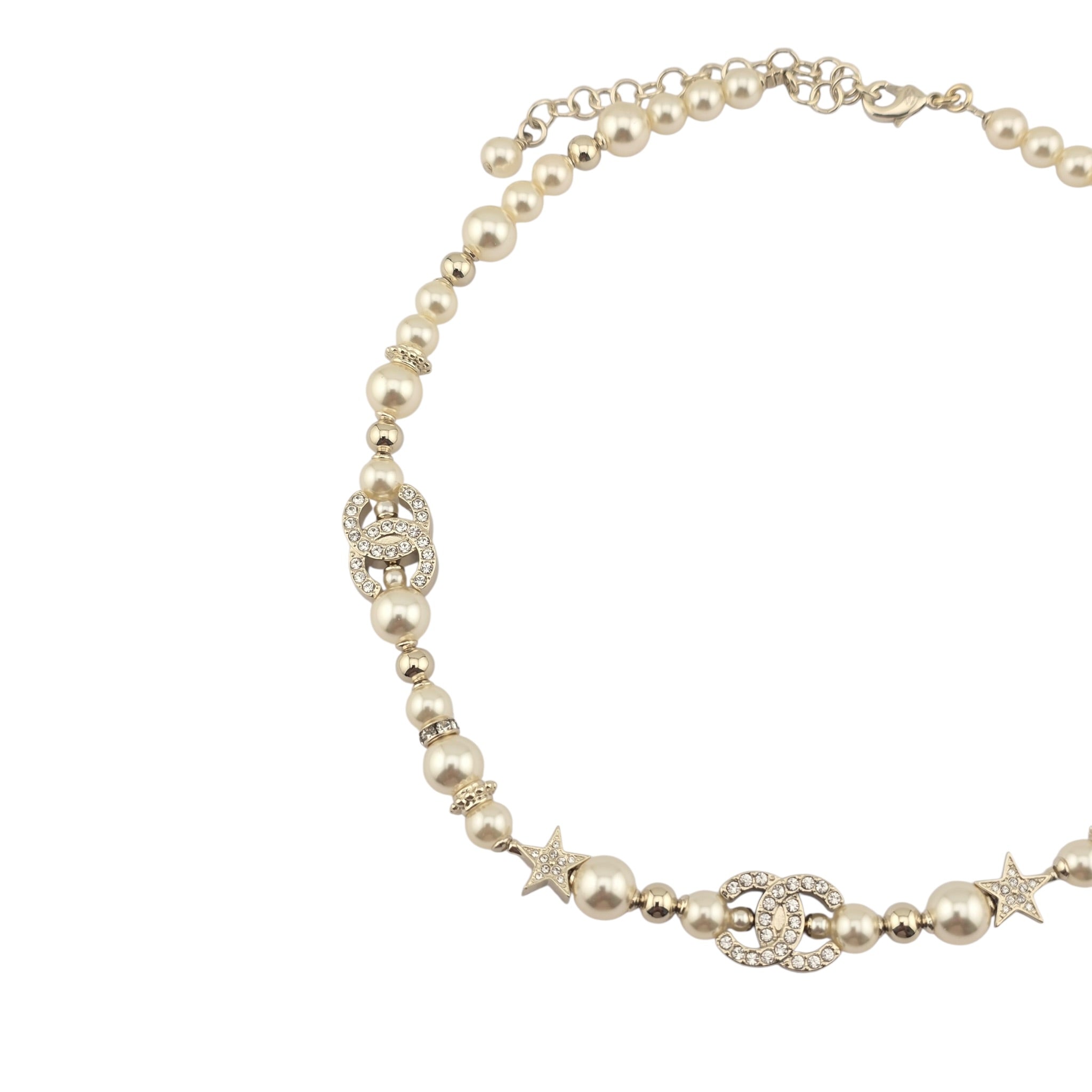 Chanel CC gold Faux Pearl Star Crystal Choker Necklace 2023 CHANEL