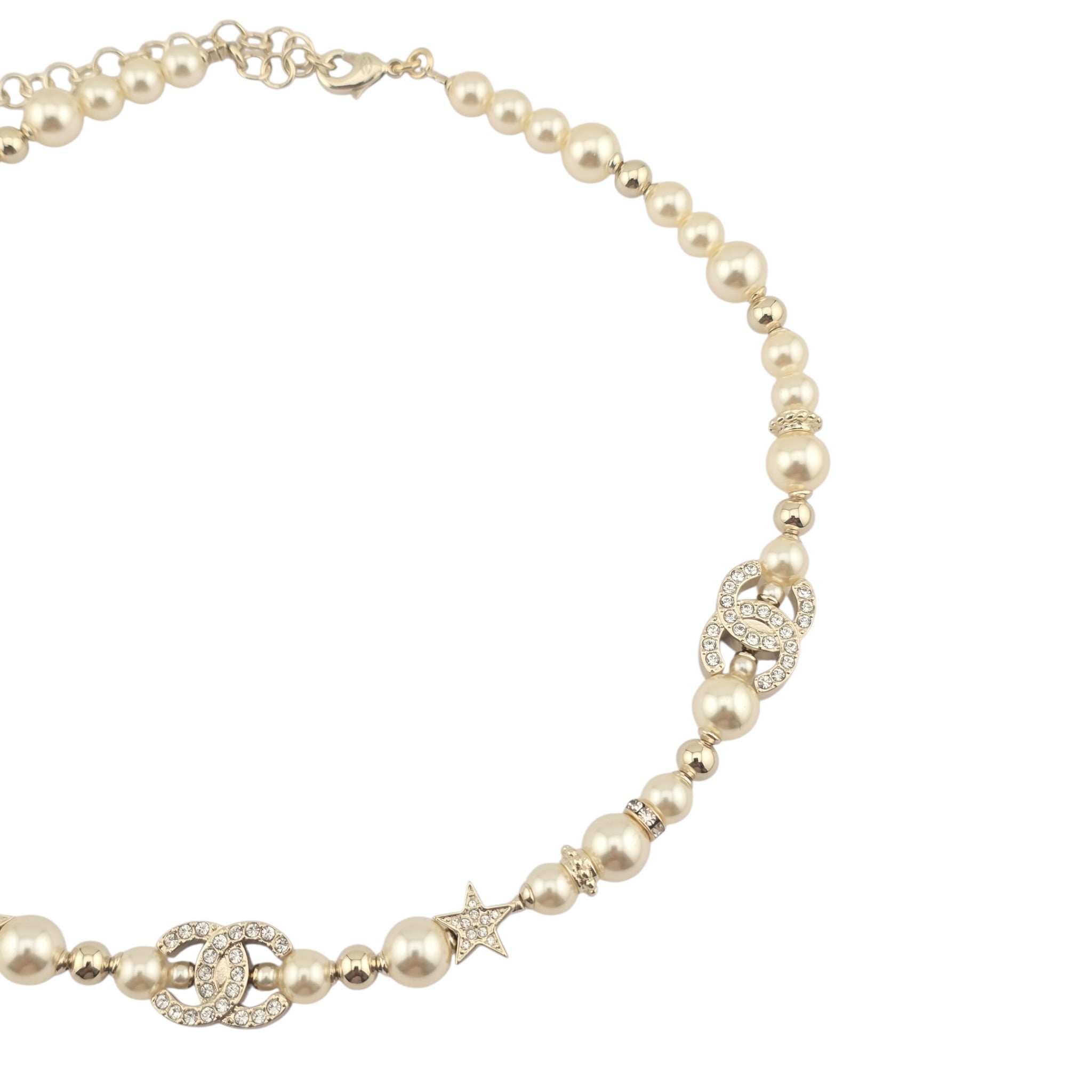 Chanel CC gold Faux Pearl Star Crystal Choker Necklace 2023 CHANEL