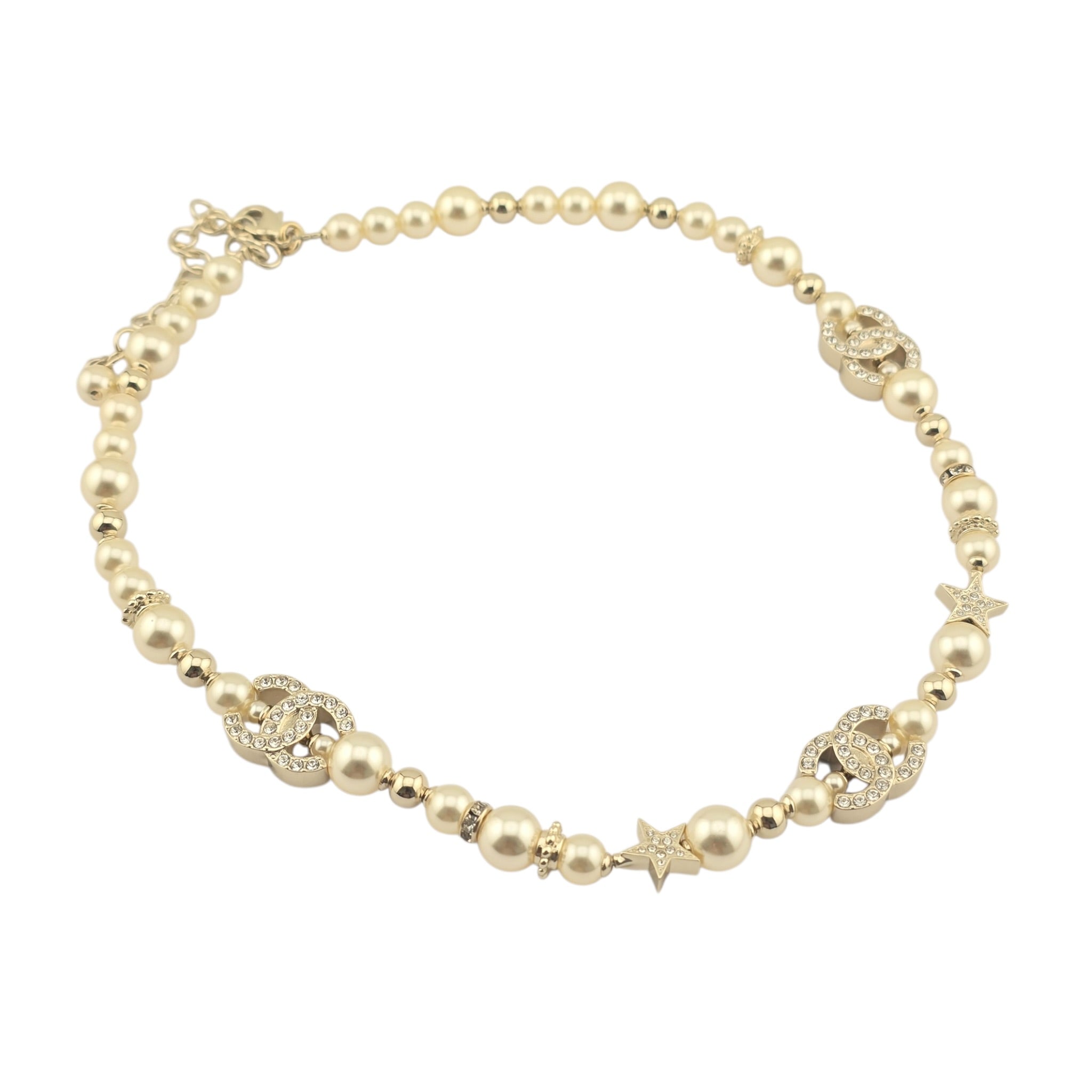 Chanel CC gold Faux Pearl Star Crystal Choker Necklace 2023 CHANEL