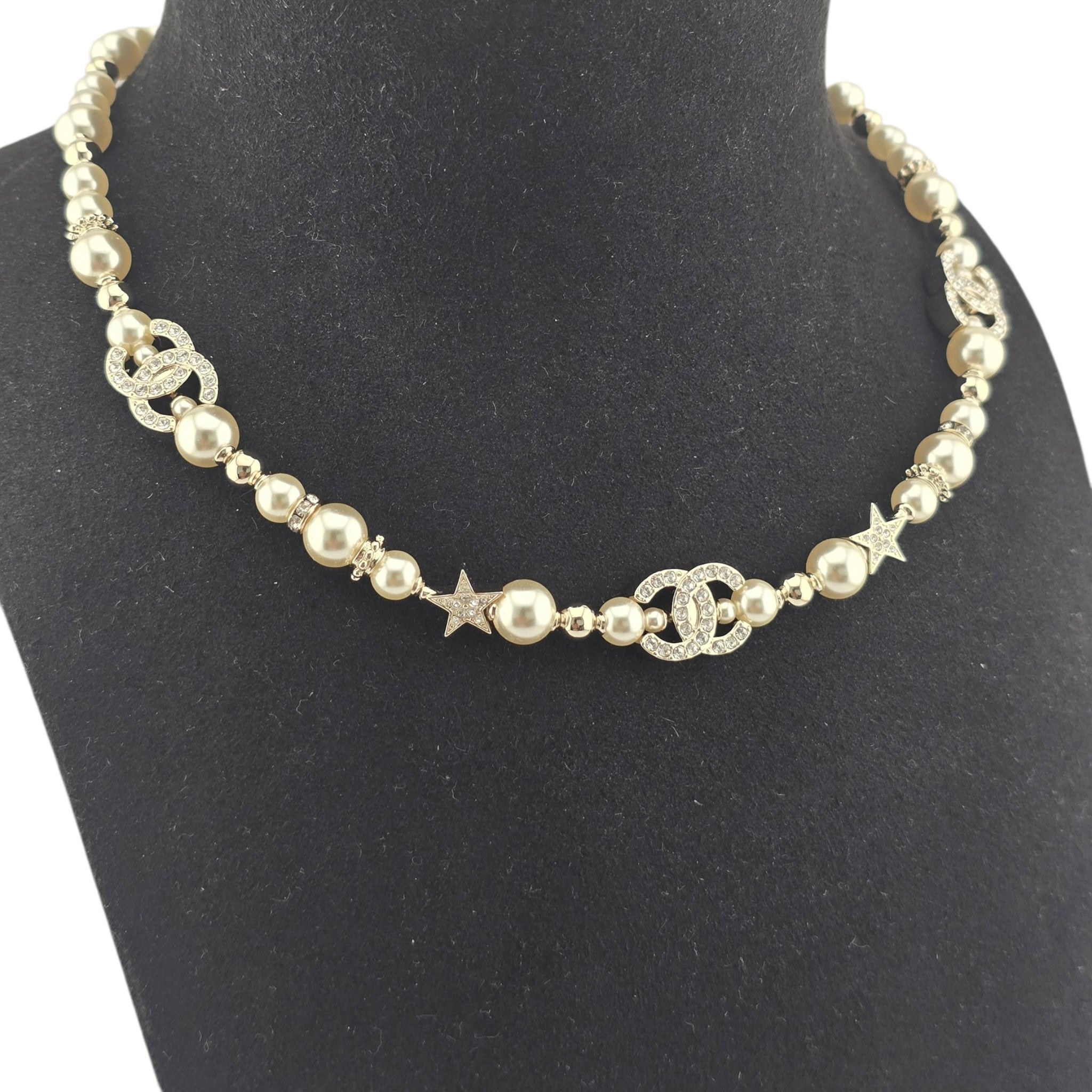 Chanel CC gold Faux Pearl Star Crystal Choker Necklace 2023 CHANEL