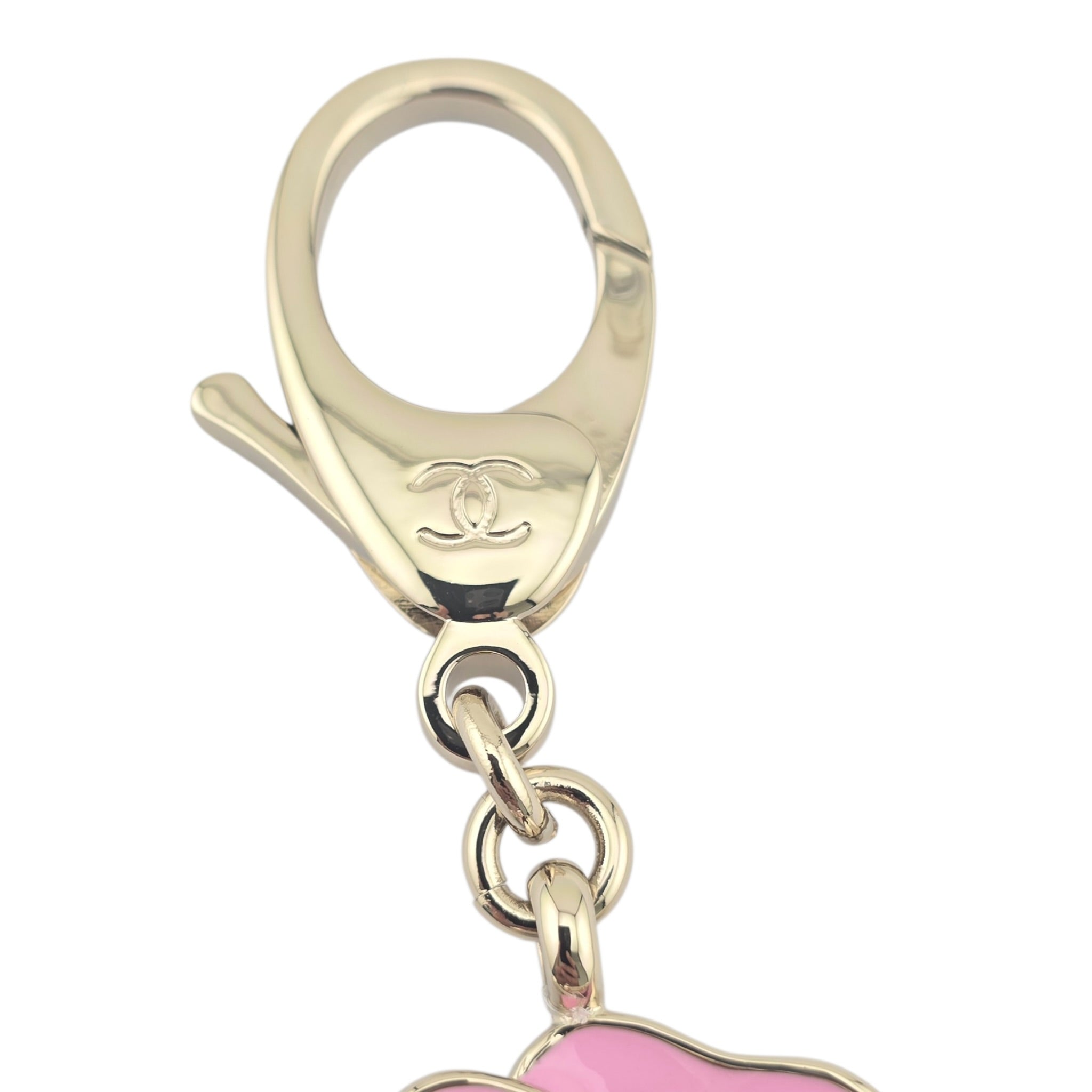 Chanel CC Pink Enamel Camellia Keychain Bag Charm 2025 CHANEL