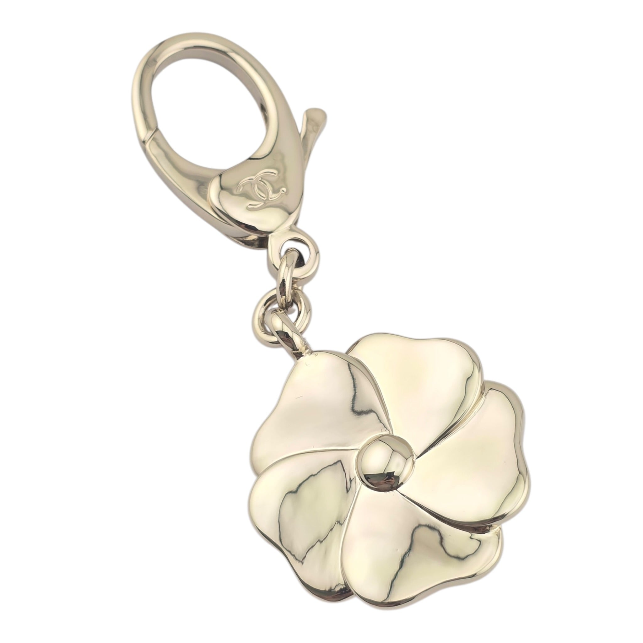 Chanel CC Pink Enamel Camellia Keychain Bag Charm 2025 CHANEL