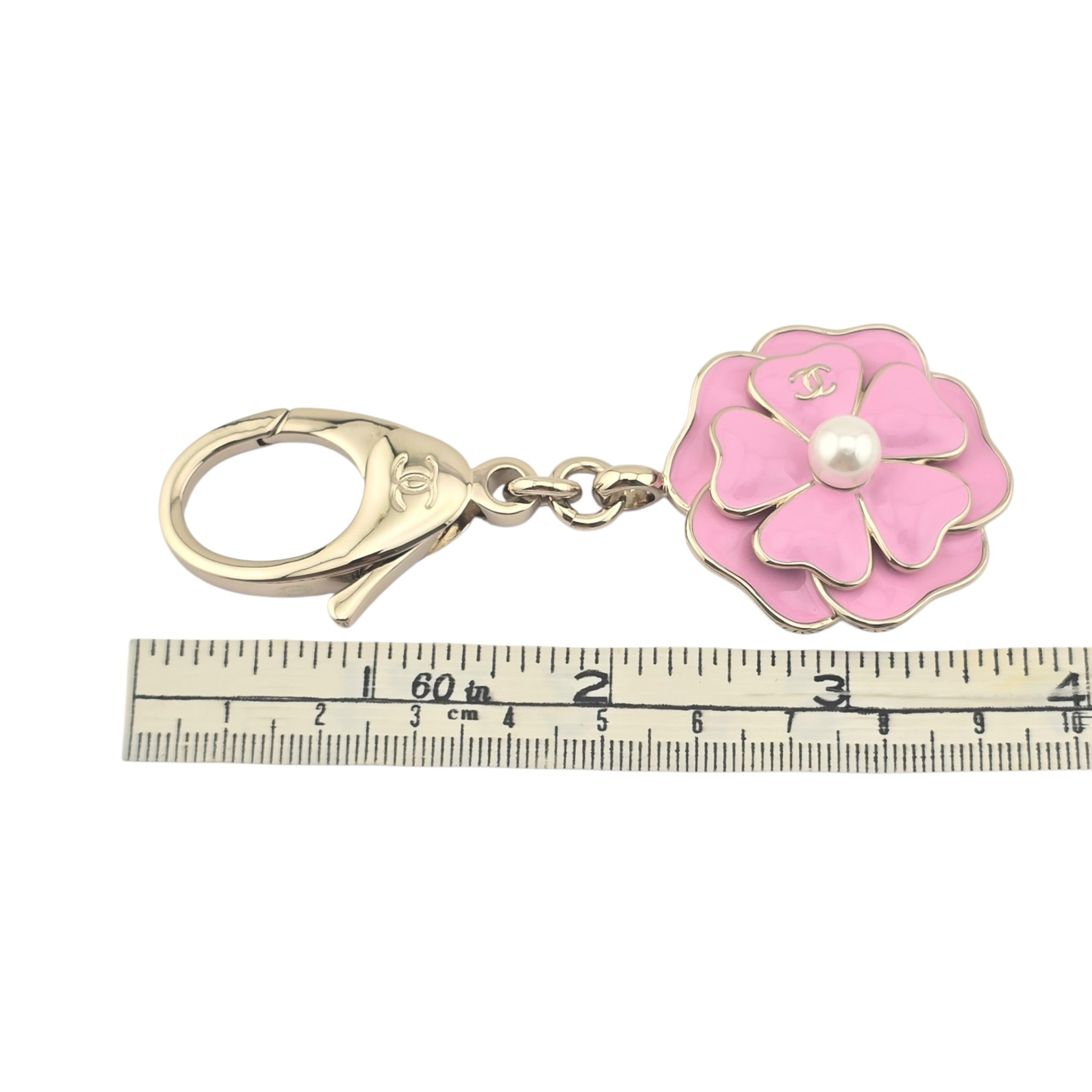 Chanel CC Pink Enamel Camellia Keychain Bag Charm 2025 CHANEL