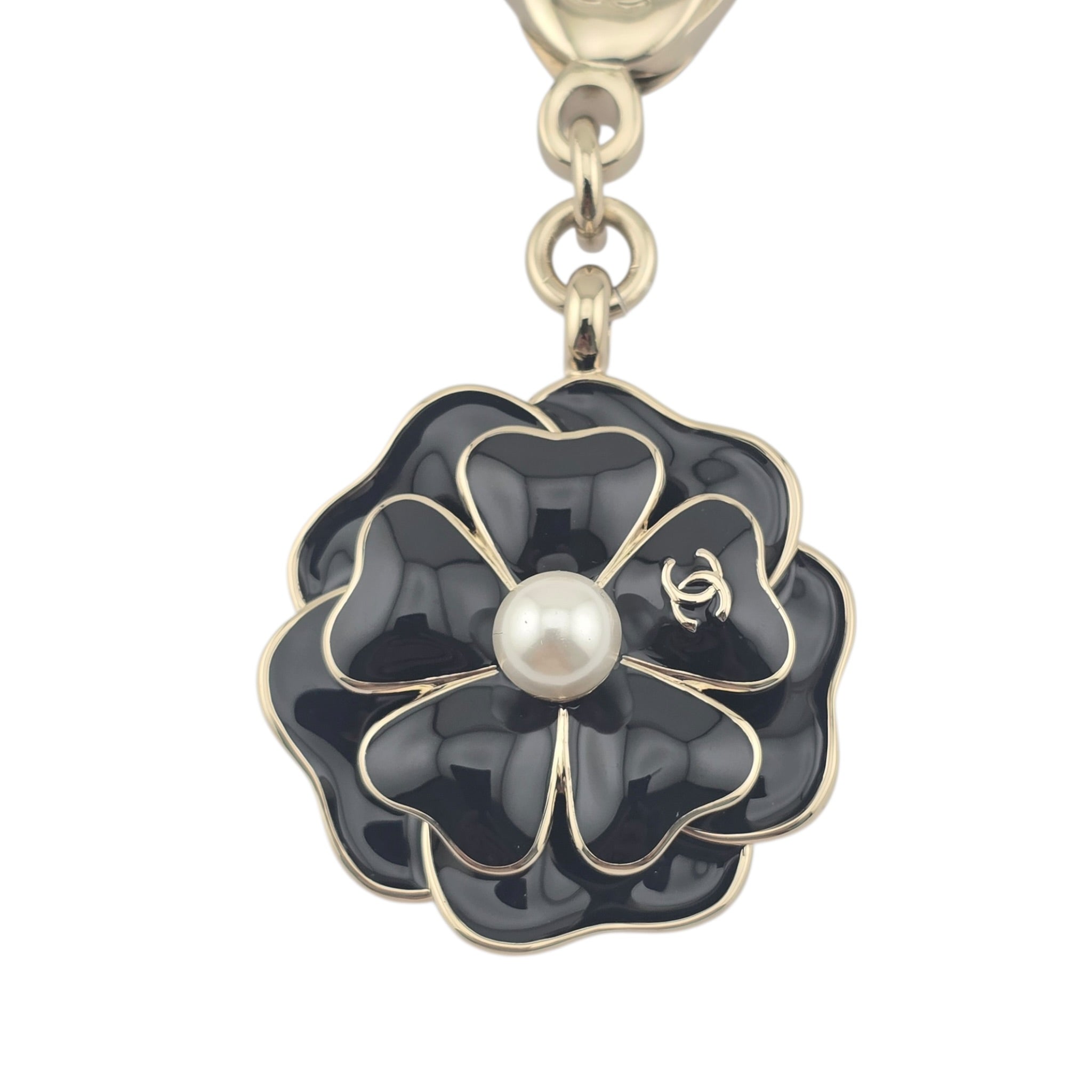 Chanel CC Black Enamel Camellia Keychain Bag Charm 2025 CHANEL