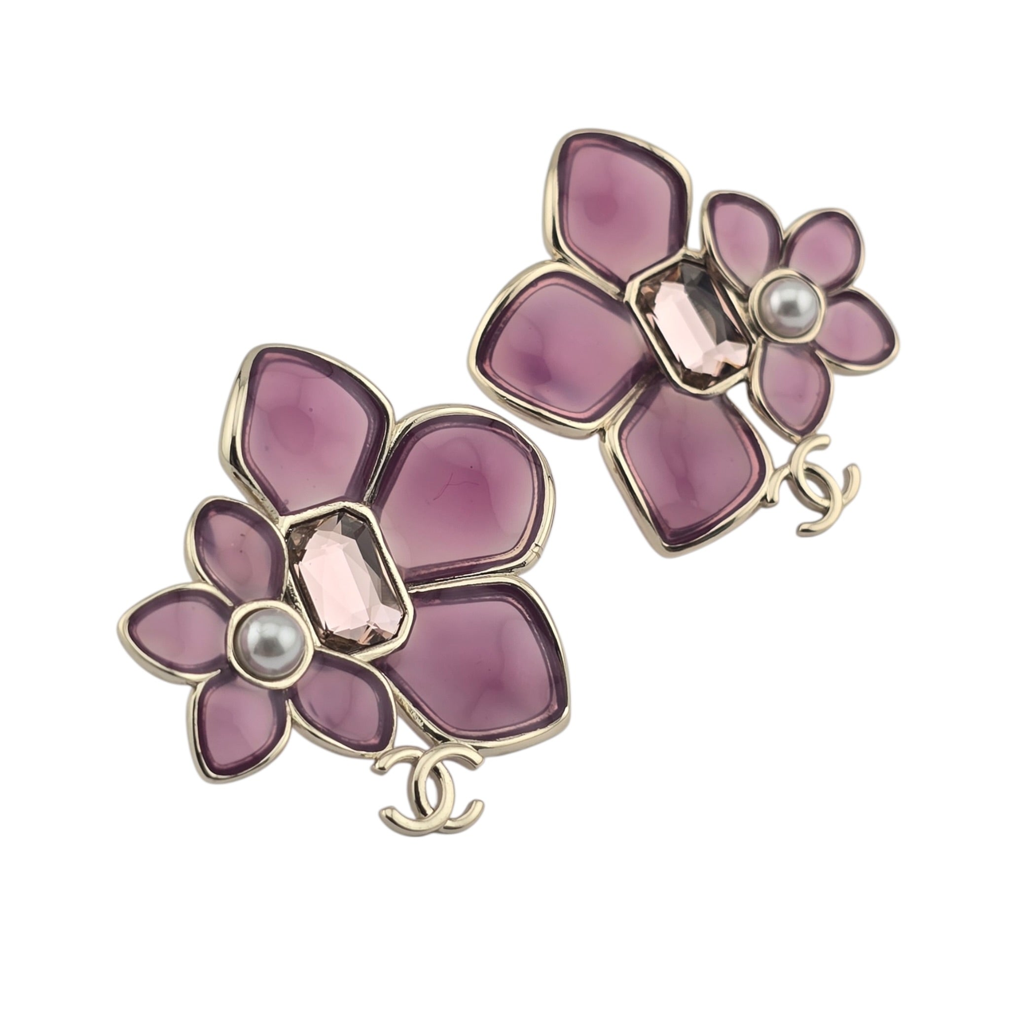 Chanel CC Pink Crystal Stud Flower Earrings 2026 CHANEL