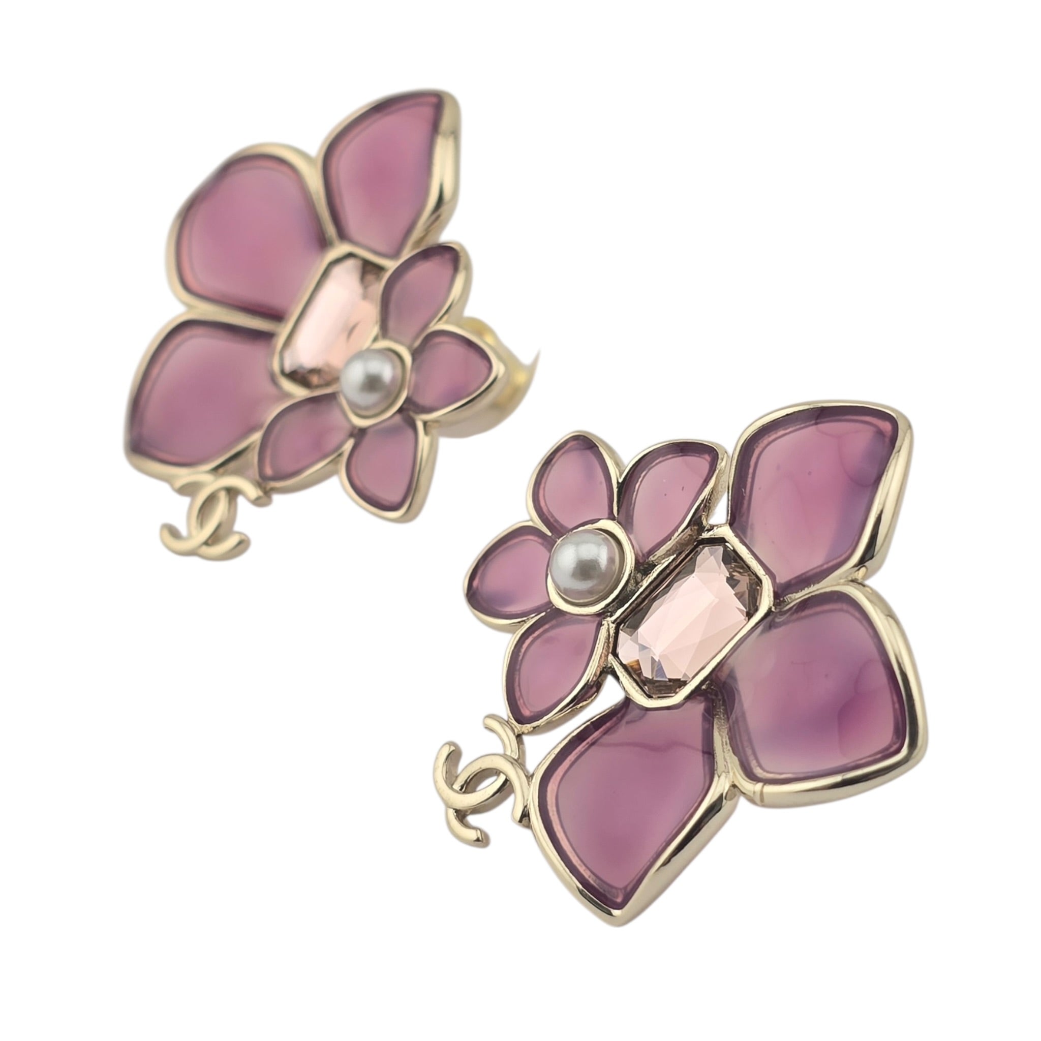 Chanel CC Pink Crystal Stud Flower Earrings 2026 CHANEL