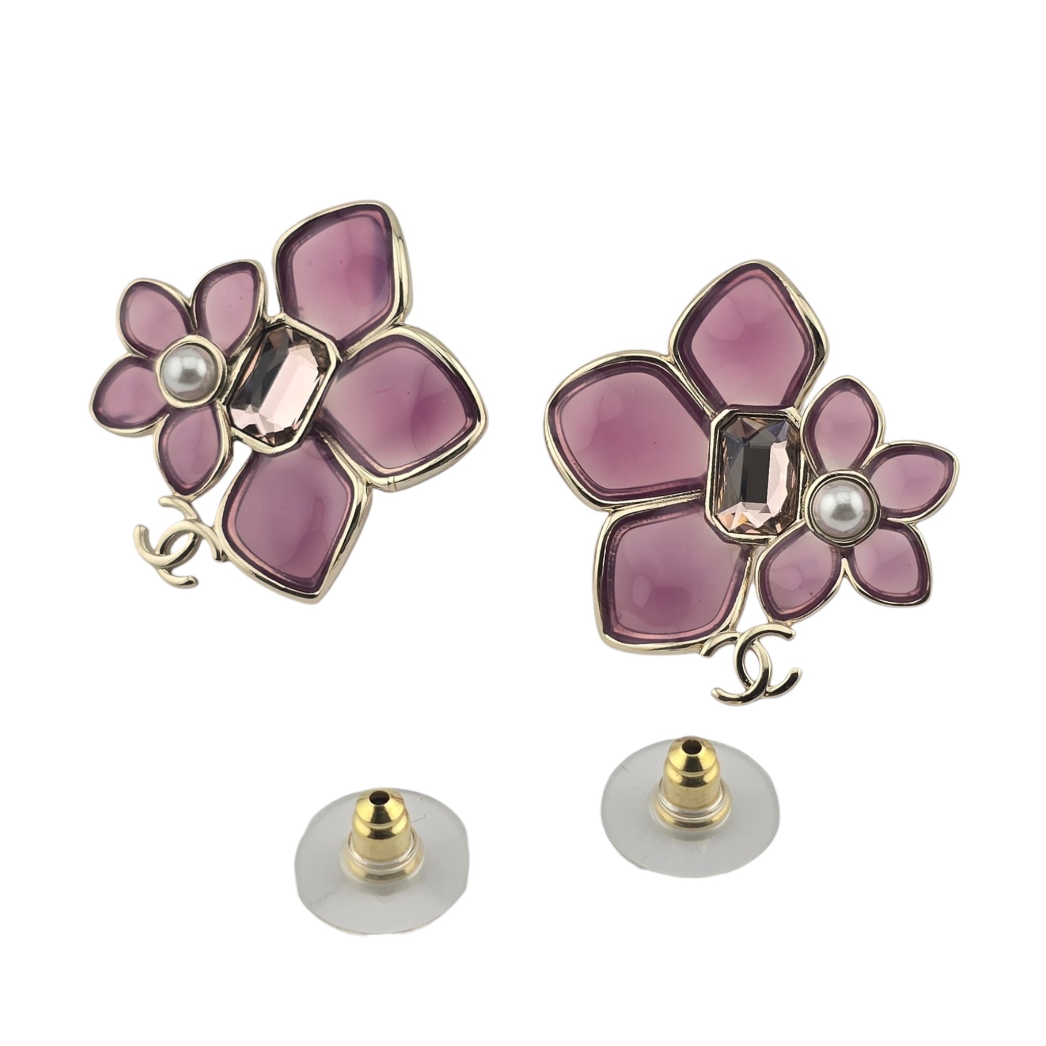 Chanel CC Pink Crystal Stud Flower Earrings 2026 CHANEL