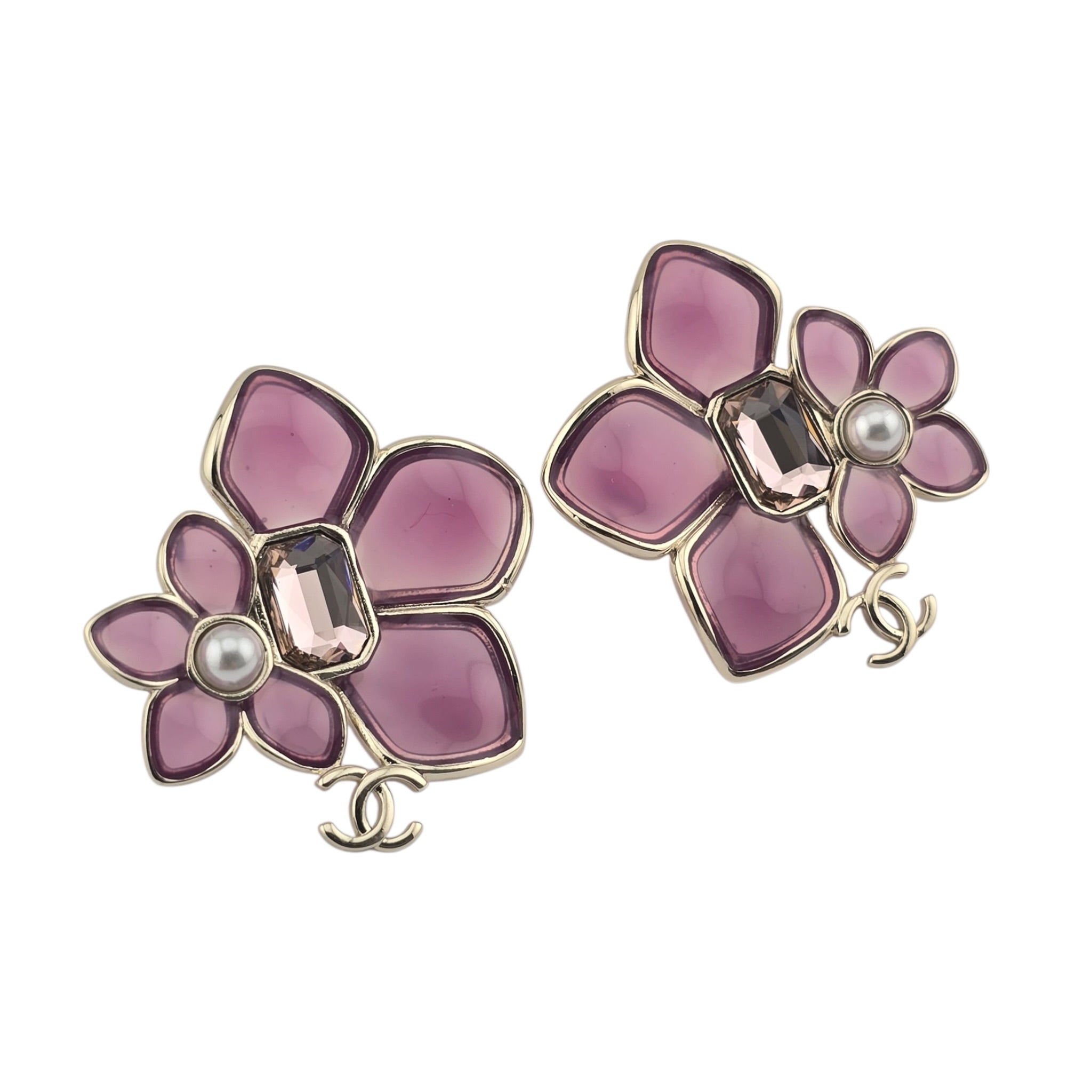 Chanel CC Pink Crystal Stud Flower Earrings 2026 CHANEL