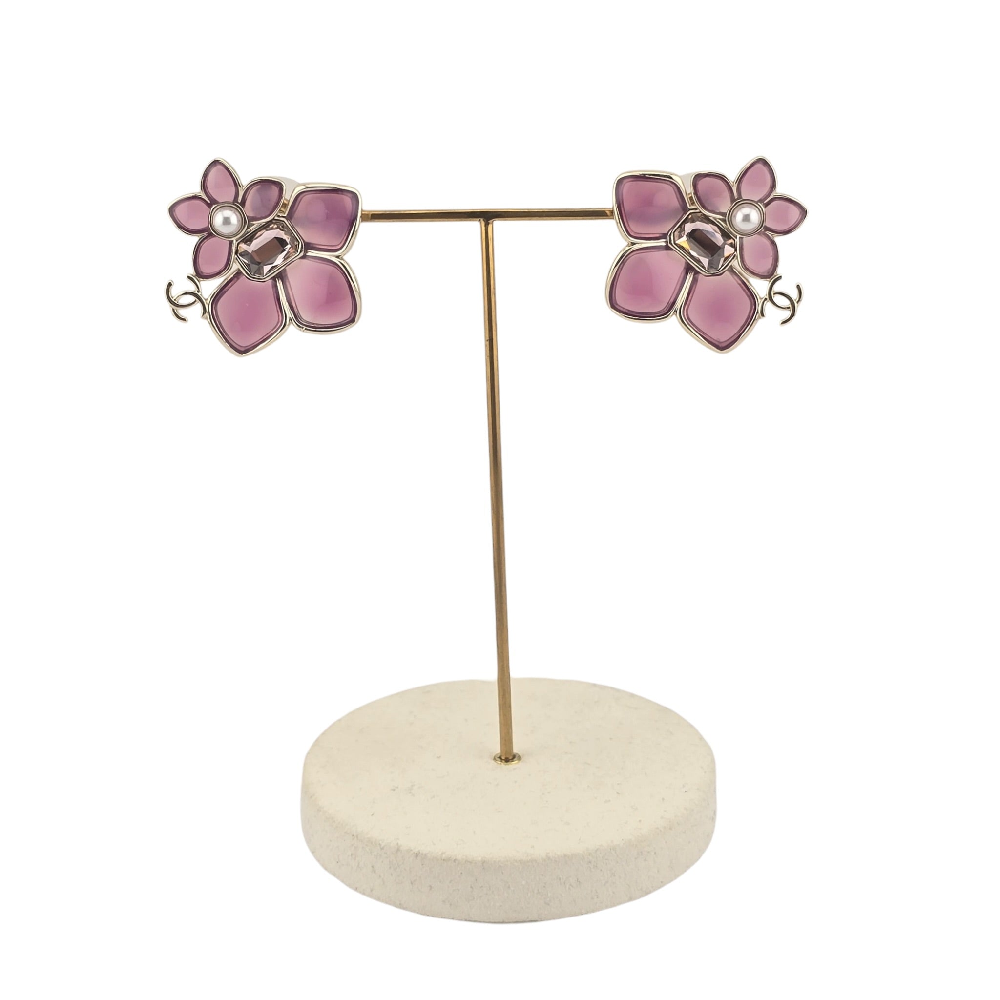 Chanel CC Pink Crystal Stud Flower Earrings 2026 CHANEL