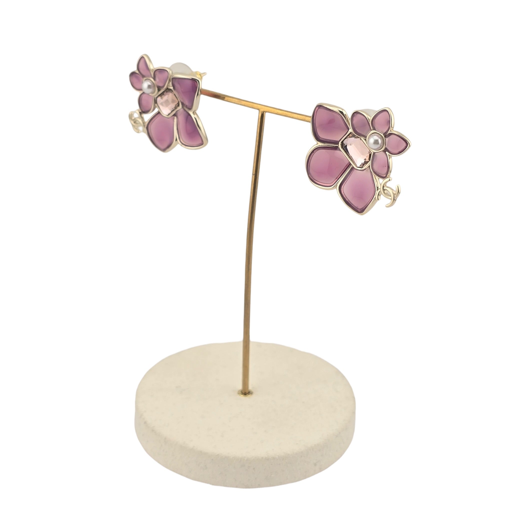 Chanel CC Pink Crystal Stud Flower Earrings 2026 CHANEL