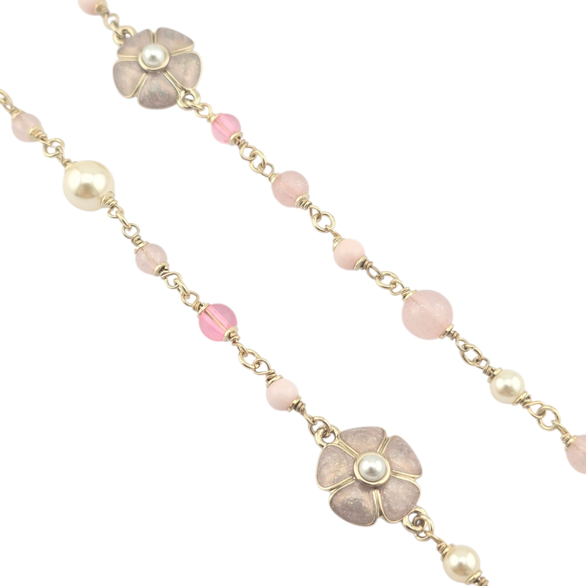 Chanel CC Pink Camellia Flower Resin Denim Long Necklace 2026 CHANEL
