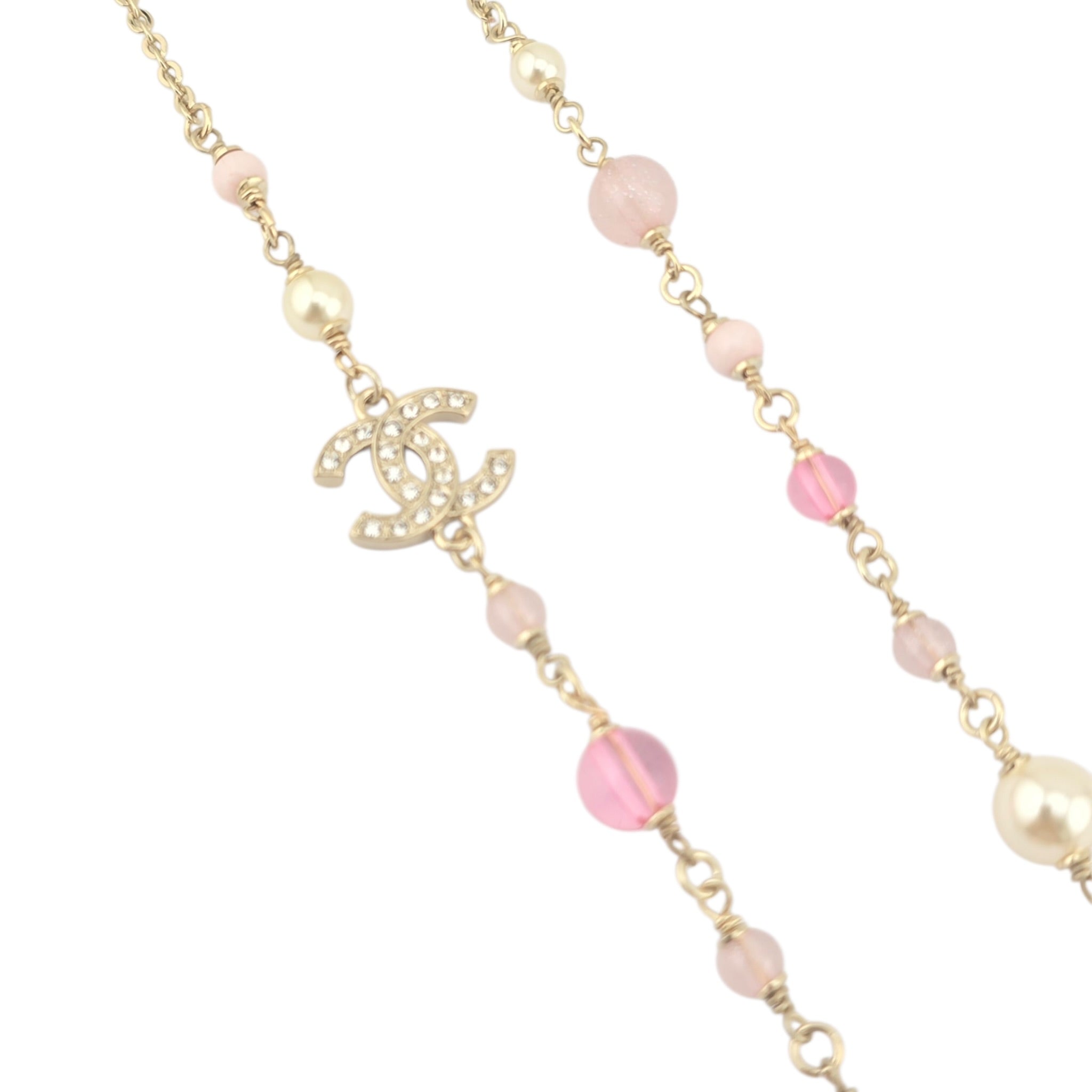 Chanel CC Pink Camellia Flower Resin Denim Long Necklace 2026 CHANEL